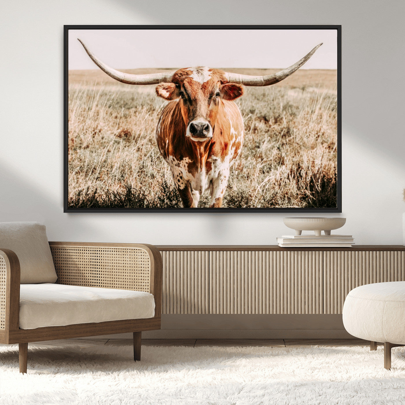 MGV-FC-36X24 - Wall Art Canvas Print Majestic Longhorn Graceful Strength in Every Curve Bold Spirit of the Wild