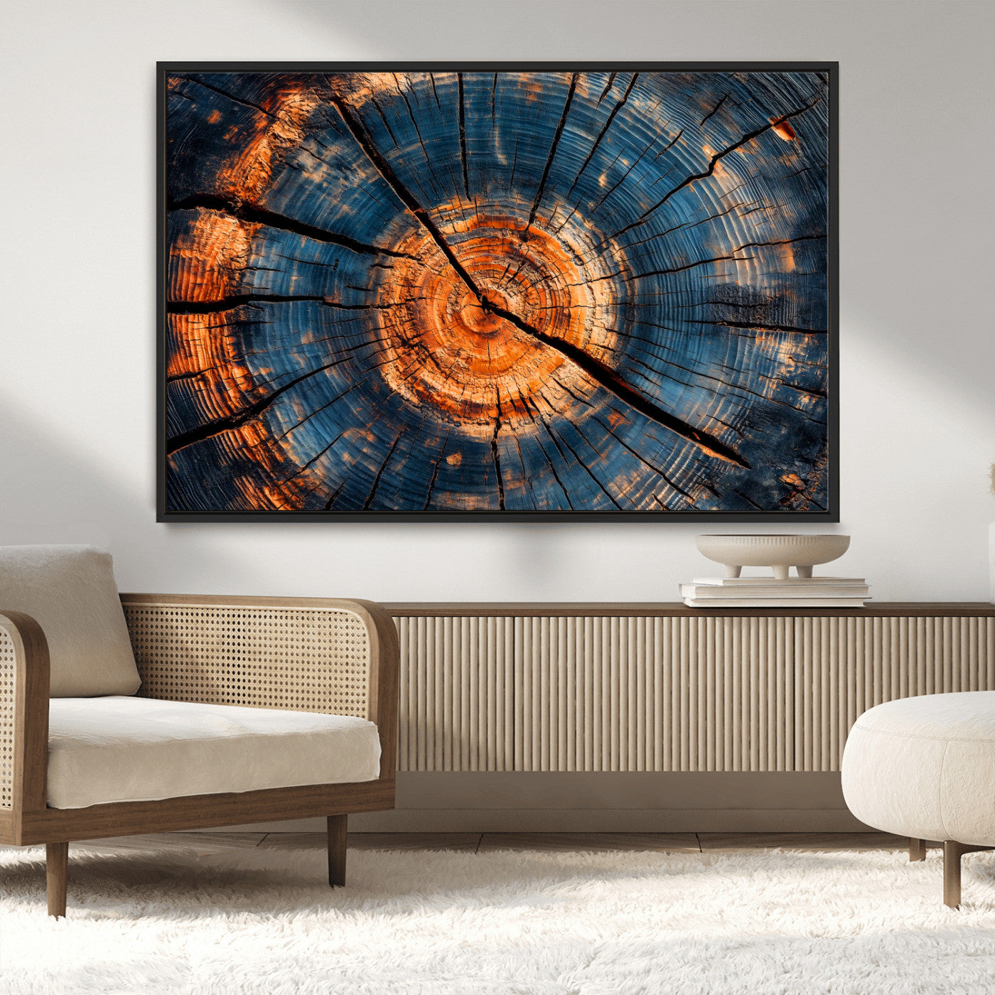 MGV-FC-36X24 - Burnt Wood Wall Art Canvas Print, Framed Aged Timber Art Picture Print, Rustic Tree Slice Perfect Rustic Decor Artwork