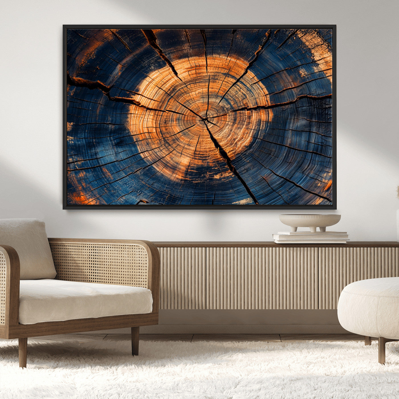 MGV-FC-36X24 - Burnt Wood Wall Art Canvas Print, Framed Aged Timber Art Picture Print, Rustic Tree Slice Perfect Rustic Decor Artwork