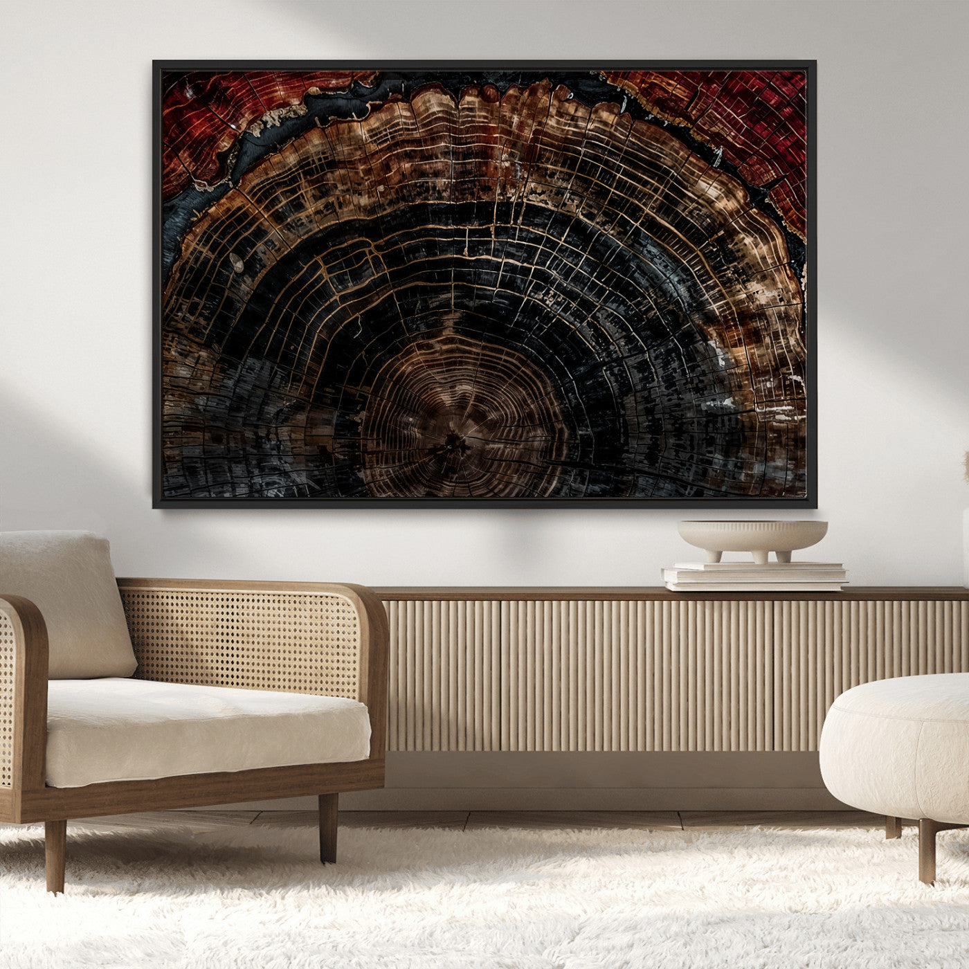 MGV-FC-36X24 - Dark Wood Ring Wall Art Canvas Print, Framed Abstract Wood Tree Art Picture Print, Rustic Tree Slice Perfect Rustic Decor Artwork