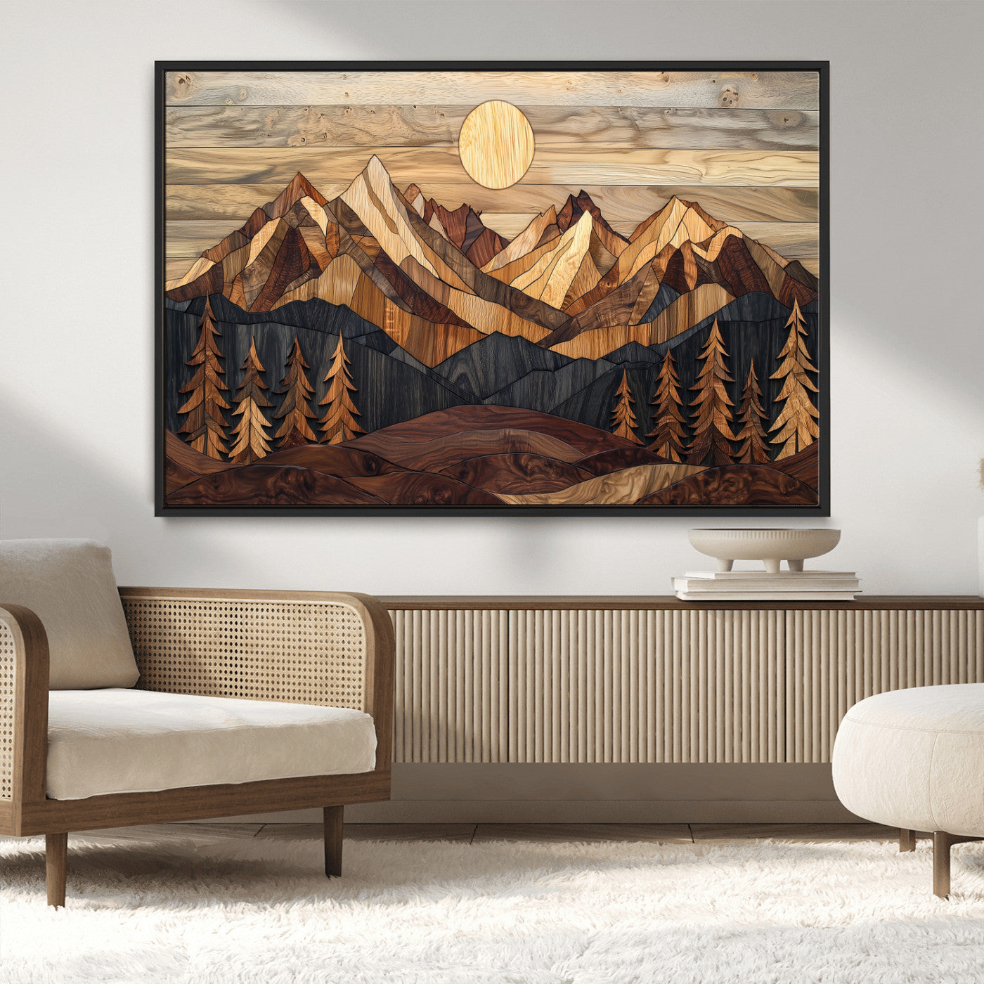 MGV-FC-36X24 - Wood Mountain Landscape Wall Art Canvas Print, Framed Sunset Hills Art Picture Print, Abstract Nature Perfect Boho Decor Artwork