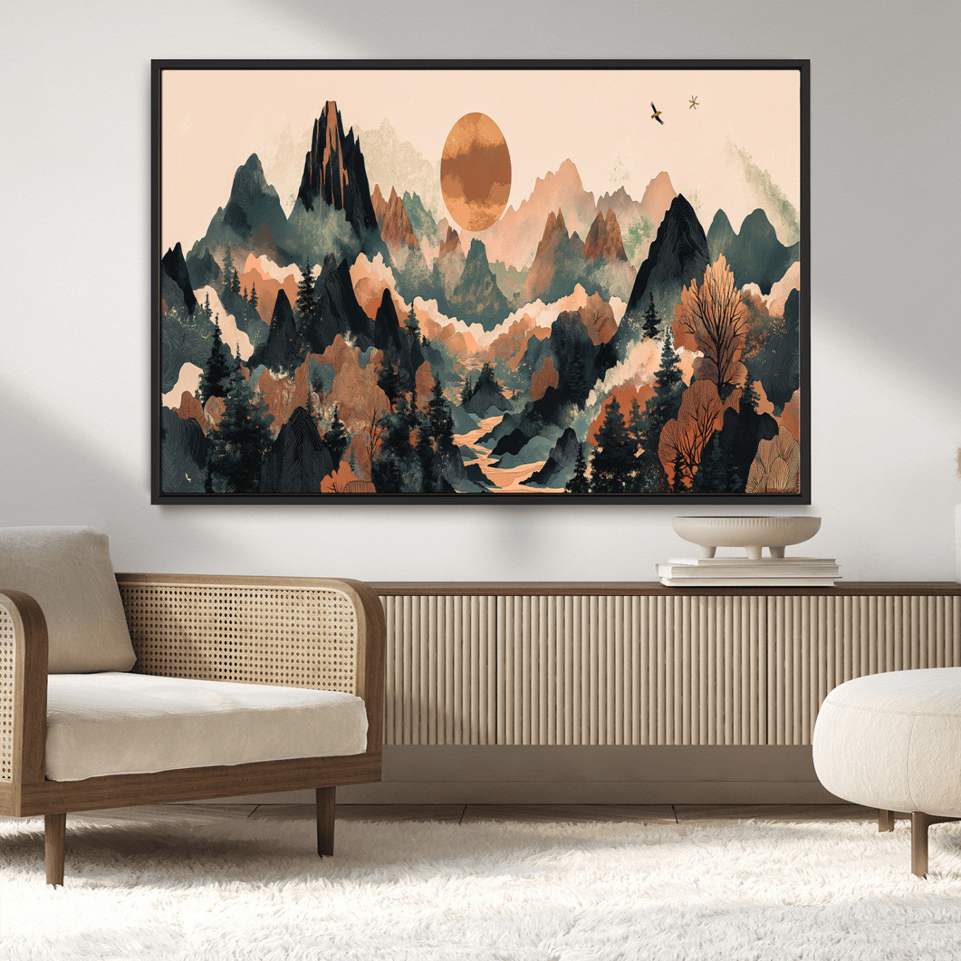 MGV-FC-36X24 - Wood Mountain Landscape Wall Art Canvas Print, Framed Sunset Hills Art Picture Print, Abstract Nature Perfect Boho Decor Artwork