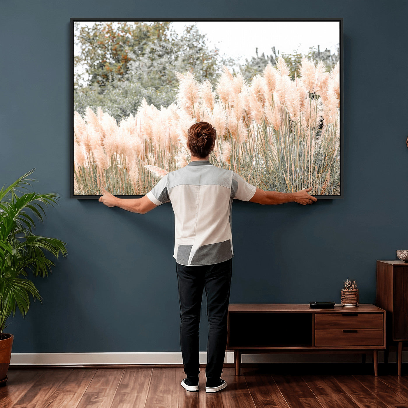 21826392-MGV-CV-36X24 - Pampas Grass Wall Art – Soft Blush Hues and Natural Texture Canvas Print, Serene Outdoors & Botanical Charm for Living Room or Nature Decor