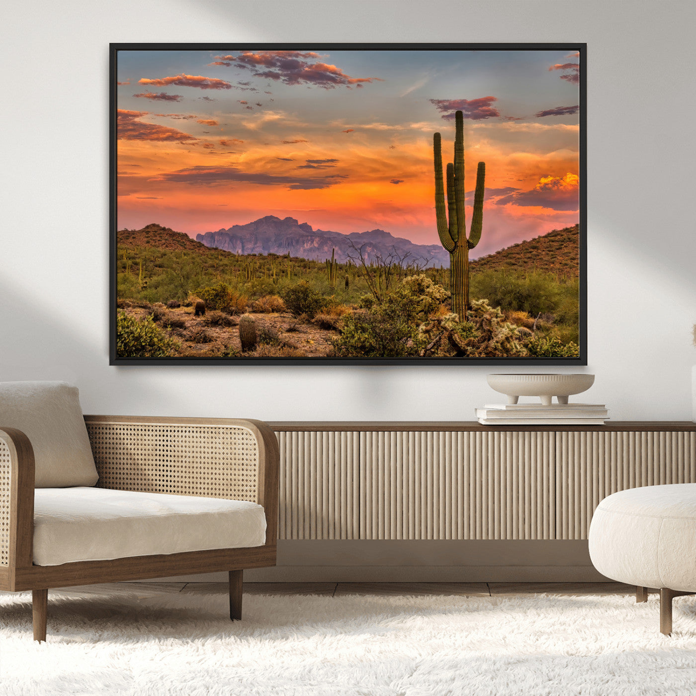 MGV-FC-36X24 - Saguaro Cactus Wall Art Canvas Print, Framed Arizona Sunset Art Picture Print, Sonoran Desert Perfect Southwestern Boho Decor Artwork