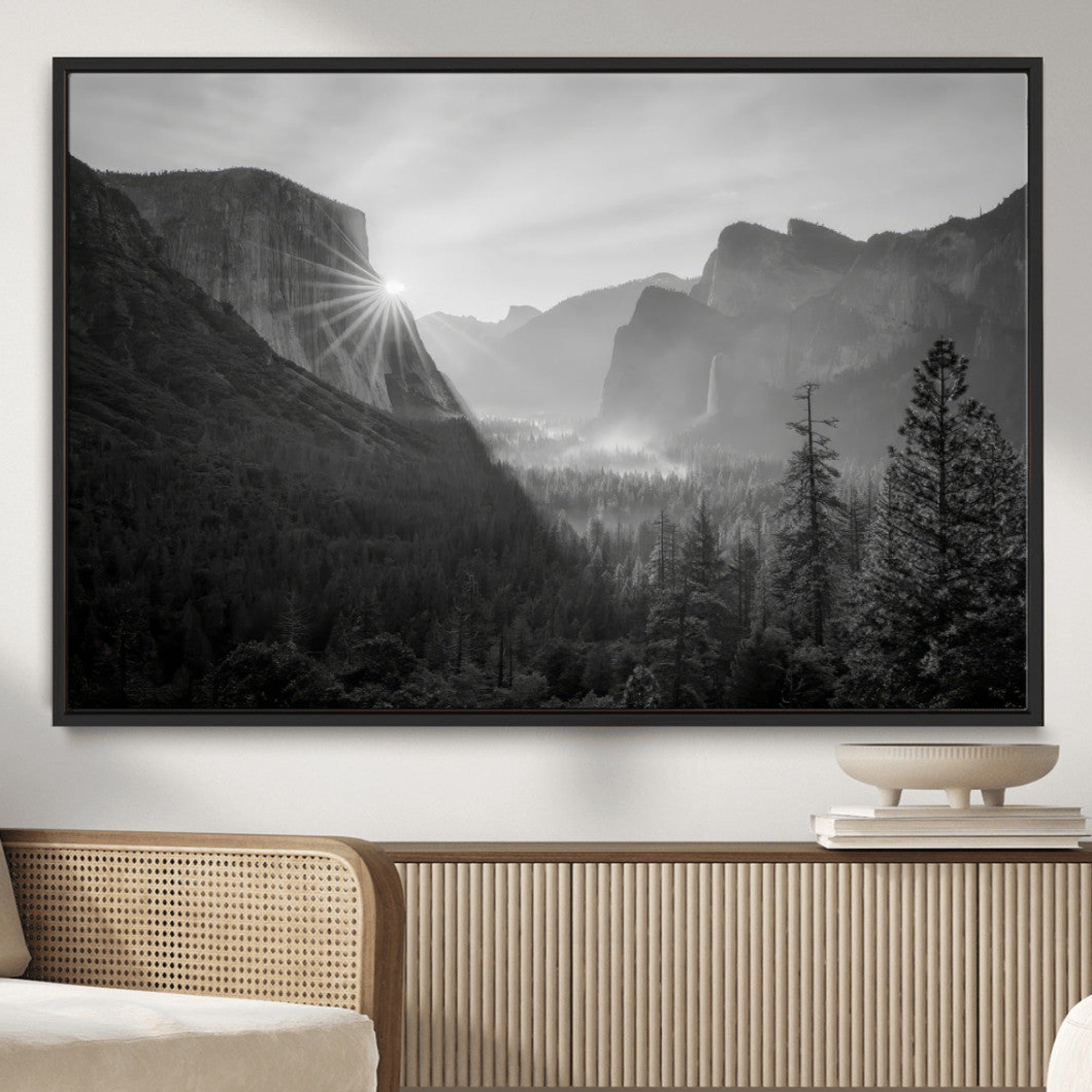 39278955-MGV-CV-36X24-Yosemite Valley Wall Art Canvas Print – Framed El Capitan Sunrise Misty Mountain Modern Rustic Artwork for Home Office
