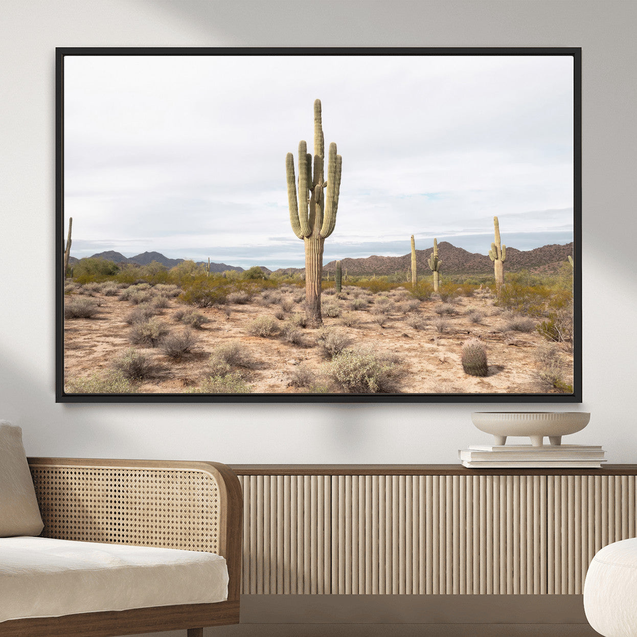 MGV-FC-36X24 - Saguaro Cactus Wall Art Canvas Print, Framed Desert Cactus Art Picture Print, Earthy Desert Perfect Southwestern Boho Decor Artwork