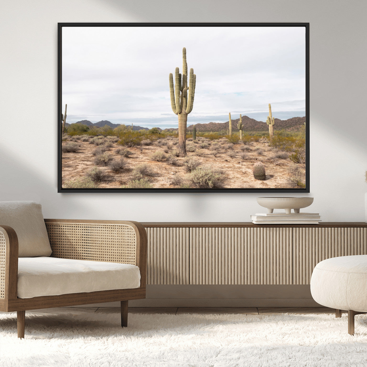 MGV-FC-36X24 - Saguaro Cactus Wall Art Canvas Print, Framed Desert Cactus Art Picture Print, Earthy Desert Perfect Southwestern Boho Decor Artwork