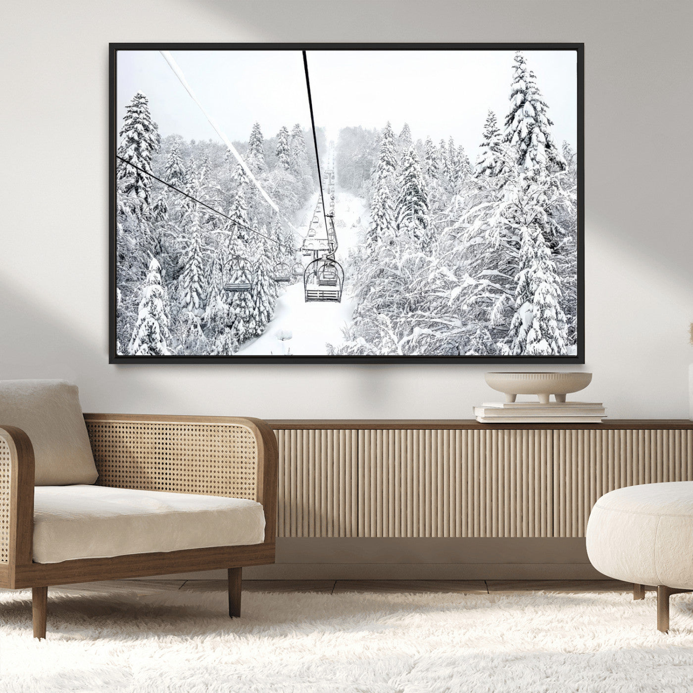 MGV-FC-36X24 - Winter Snow Ski Lift Wall Art Canvas Print Winter Trees Print