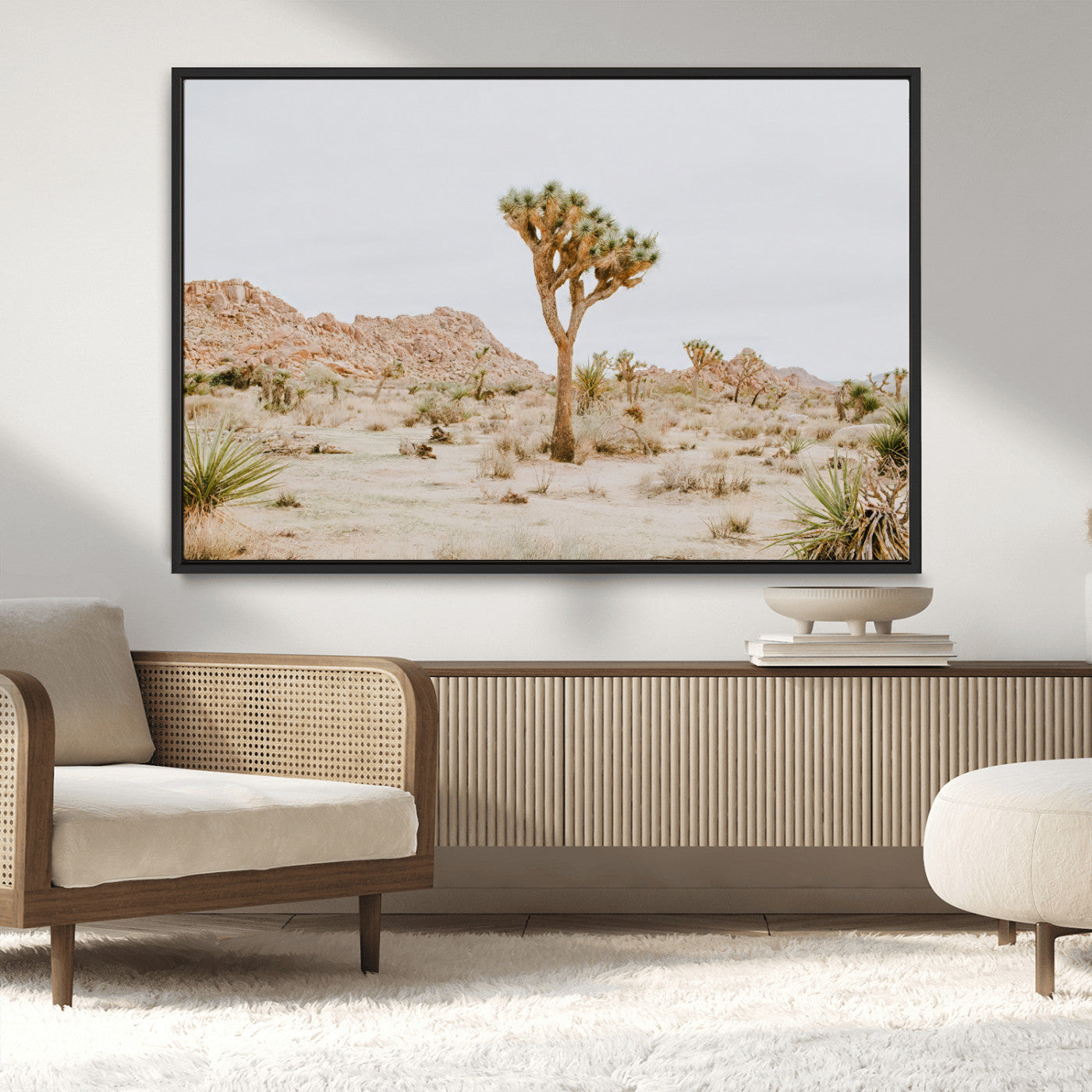 MGV-FC-36X24 - Joshua Tree Wall Art Canvas Print, Framed Neutral Desert Art Picture Print, Earthy Landscape Perfect Neutral Boho Decor Artwork