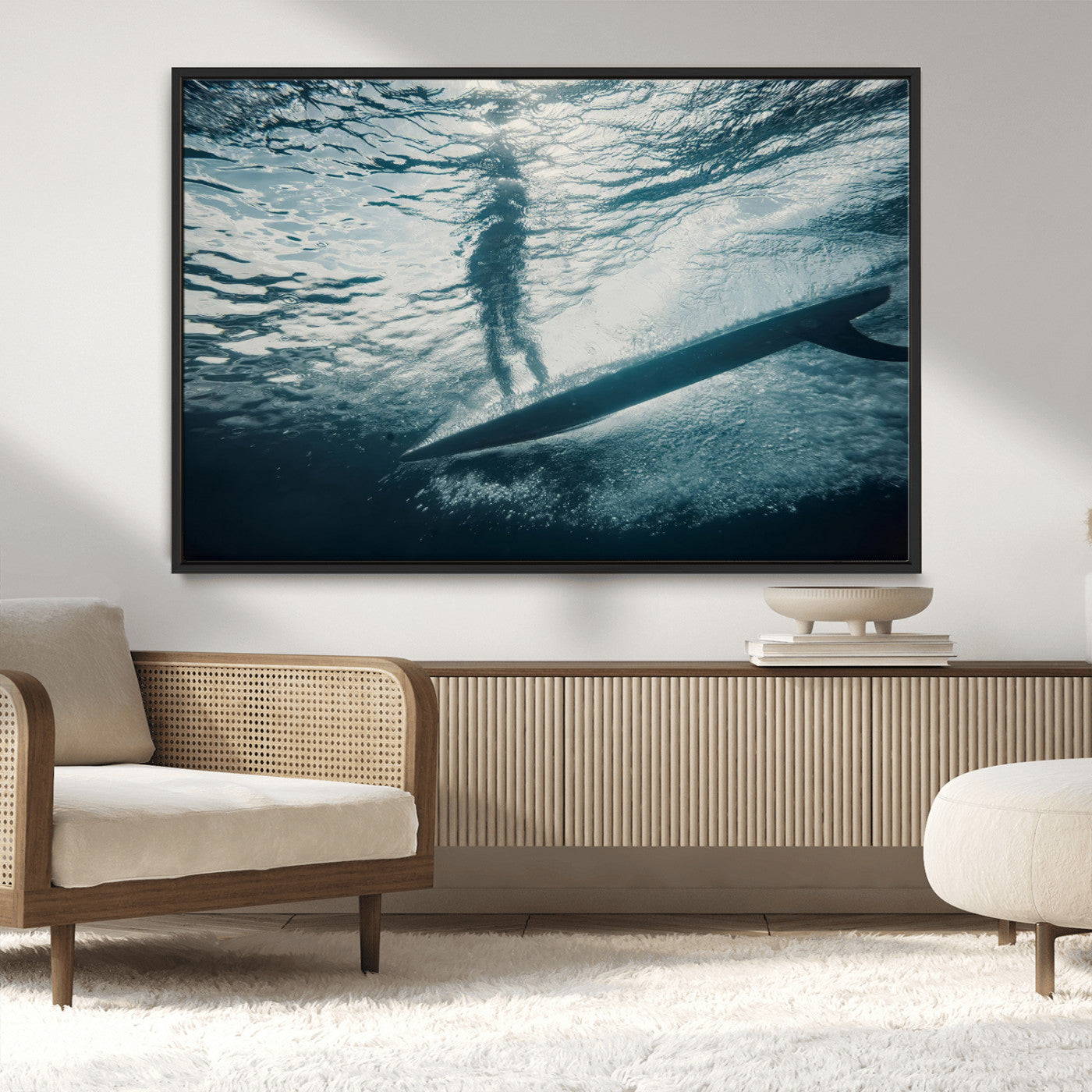 MGV-FC-36X24 - Submerged Surf Wall Art Canvas Print, Framed Underwater Perspective Art Picture Print, Ocean Surf Perfect Coastal Adventure Decor Artwork
