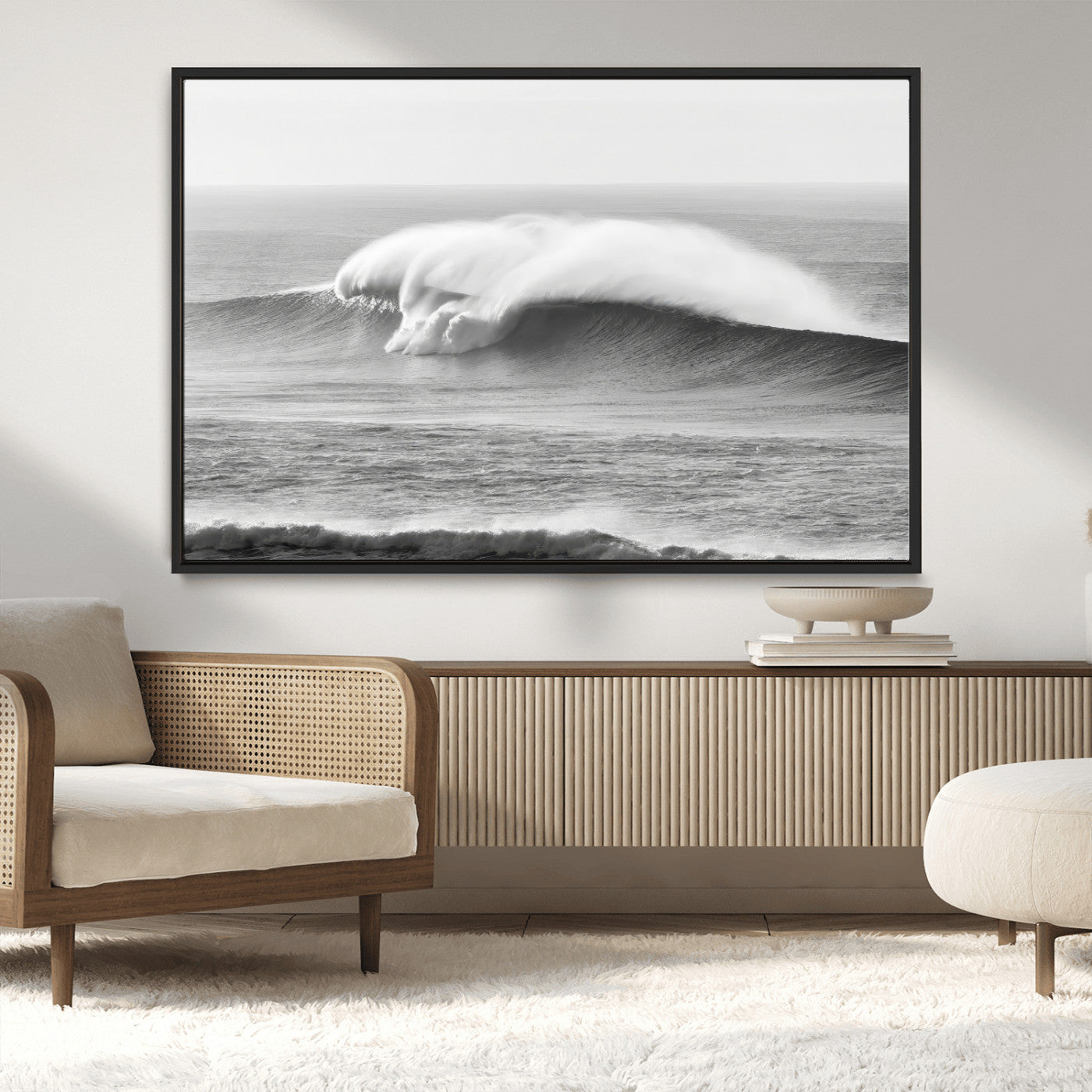 MGV-FC-36X24 - Monochrome Seascape Wall Art Canvas Print, Framed Surf Wave Art Picture Print, Minimalist Ocean Perfect Moody Coastal Decor Artwork
