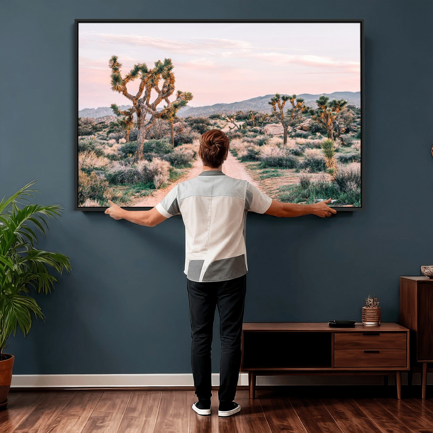 12540952-MGV-CV-36X24 - Desert Trail Wall Art – Canvas Print of Joshua Trees & Sunset Glow, Sandy Path Wilderness, Scenic Nature Escape Decor for Living Room, Office or Bedroom