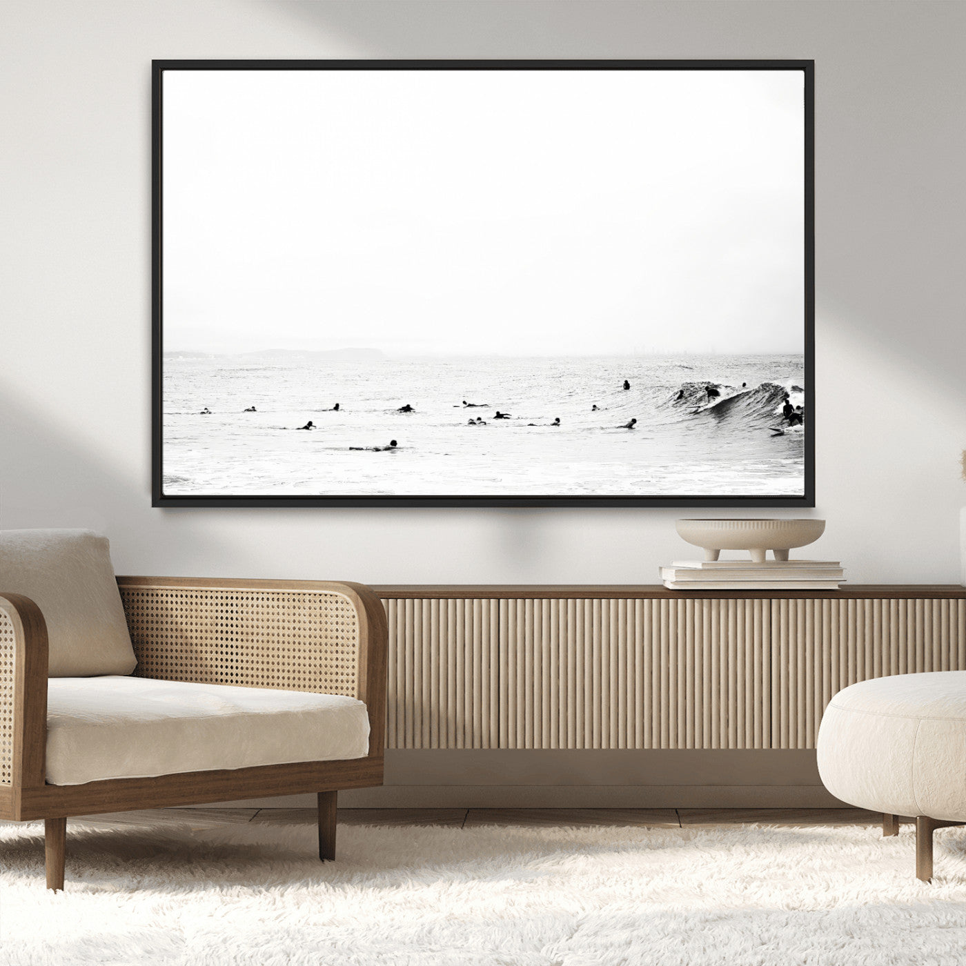 MGV-FC-36X24 - Monochrome Swimming Wall Art Canvas Print, Framed Ocean Horizon Art Picture Print, Moody Coastal Perfect Minimalist Coastal Decor Artwork