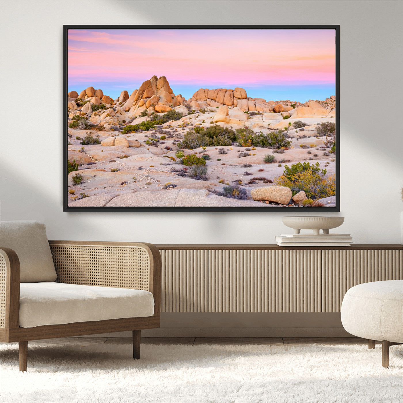 MGV-FC-36X24 - Vibrant Sunset Sky Wall Art Canvas Print, Framed Joshua Tree Art Picture Print, Rugged Terrain Perfect Southwestern Boho Decor Artwork