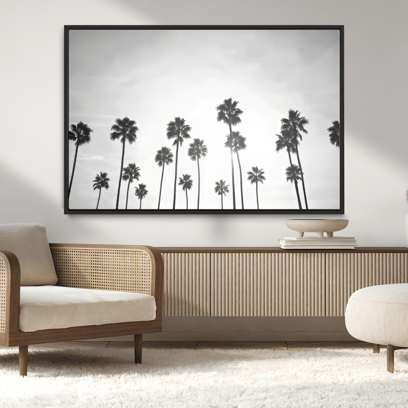 62298277-MGV-CV-36X24-Monochrome Palms Wall Art Canvas Print – Framed Minimalist Silhouetted Trees Artwork for Home, Office, Living Room