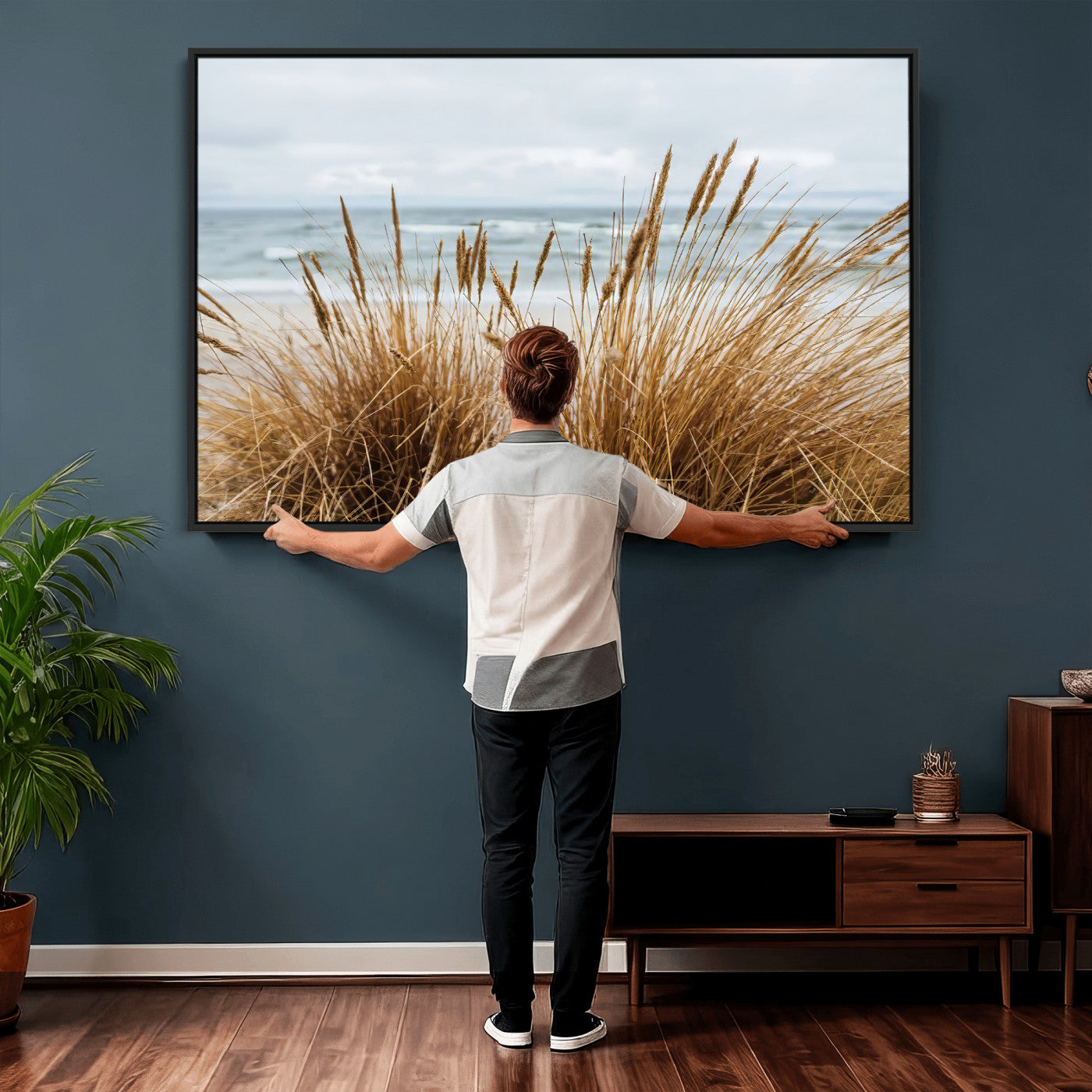 14270839-MGV-CV-36X24 - Beach Grass Wall Art – Canvas Print of Serene Coastal Shore, Peaceful Ocean Vibes, Nature Decor for Guest Room, Office or Living Room