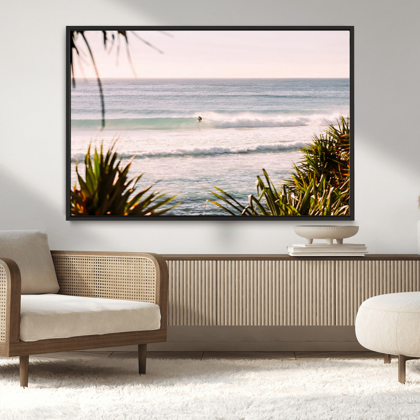 MGV-FC-36X24 - Ocean Surfer Wall Art Canvas Print, Framed Coastal Surf Art Picture Print, Tropical Beach Perfect Tropical Coastal Decor Artwork