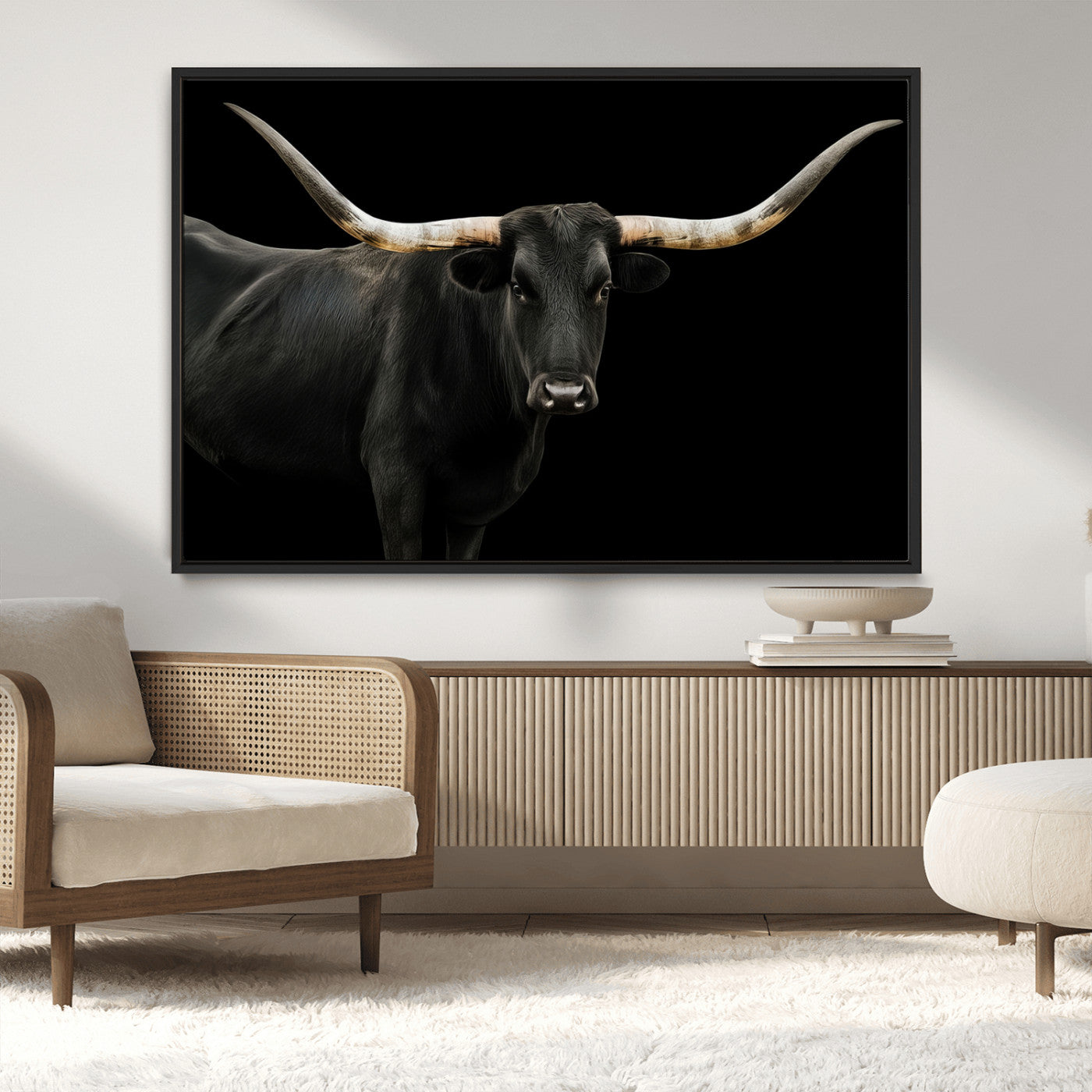MGV-FC-36X24 - Texas Longhorn Wall Art Canvas Print, Framed Rustic Western Art Picture Print, Farmhouse Animal Perfect Modern Western Minimalist Decor Artwork