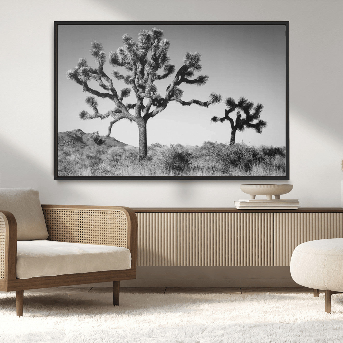MGV-FC-36X24 - Joshua Tree Wall Art Canvas Print, Framed Monochrome Desert Art Picture Print, Minimalist Nature Scene Perfect Southwestern Minimalist Decor Artwork