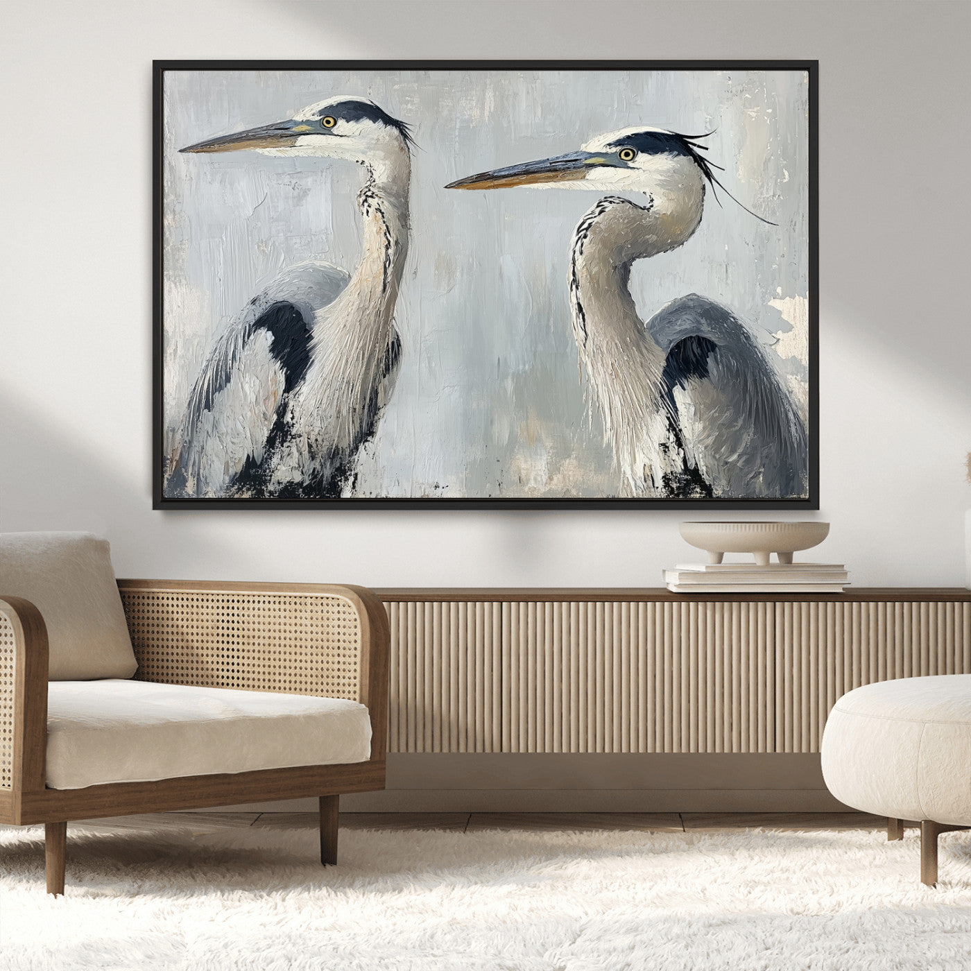 MGV-FC-36X24 - Bird Canvas Decor Wall Art Canvas Print, Framed Coastal Bird Pair Art Picture Print, Minimalist Wildlife Wall Perfect Coastal Minimalist Decor Artwork