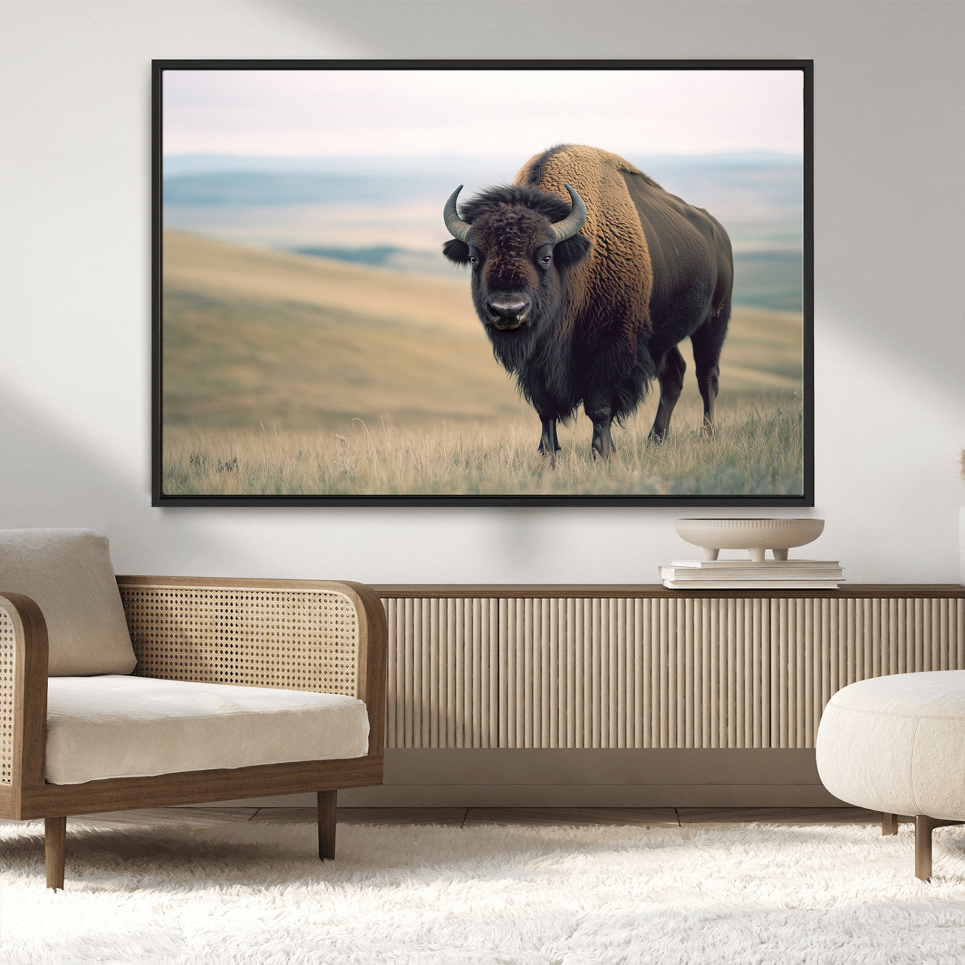 MGV-FC-36X24 - Bison Wall Art Wall Art Canvas Print, Framed Buffalo Canvas Print Art Picture Print, American Bison Decor Perfect Rustic Western Decor Artwork