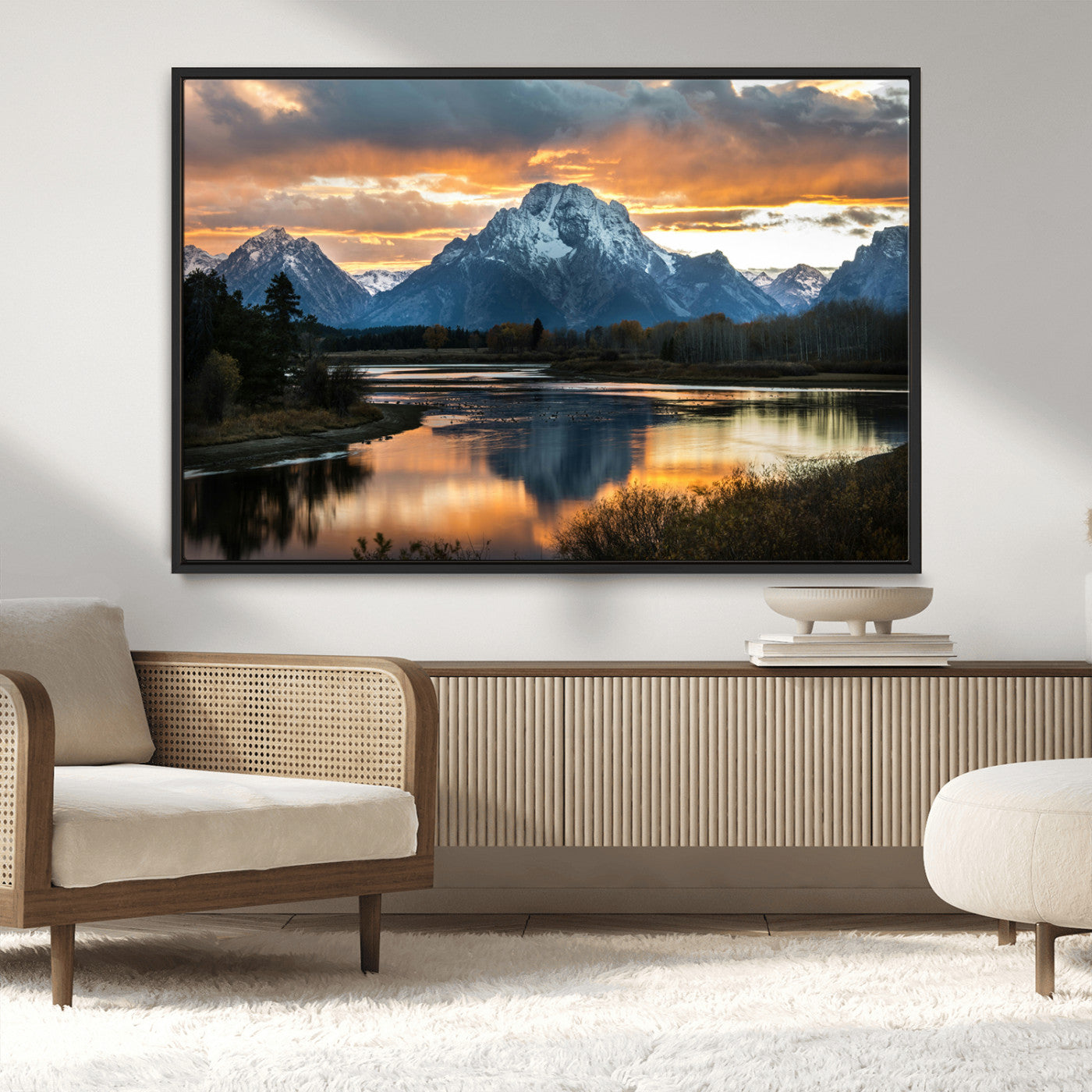 MGV-FC-36X24 - Mountain Sunset Wall Art Canvas Print, Framed Alpine Wilderness Art Picture Print, Golden Hour Perfect Wilderness Decor Artwork