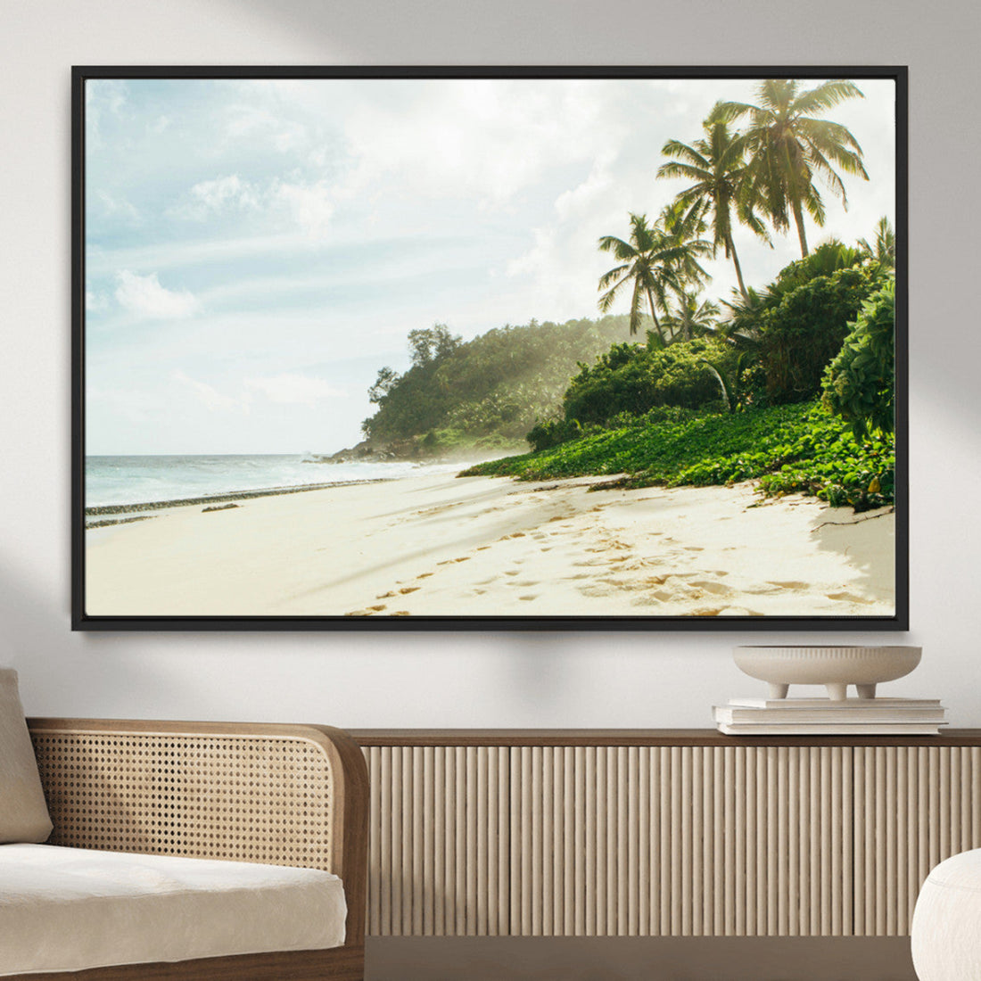 Relaxing Beach Wall Art Canvas Print, Framed Ocean View Coastal Serenity