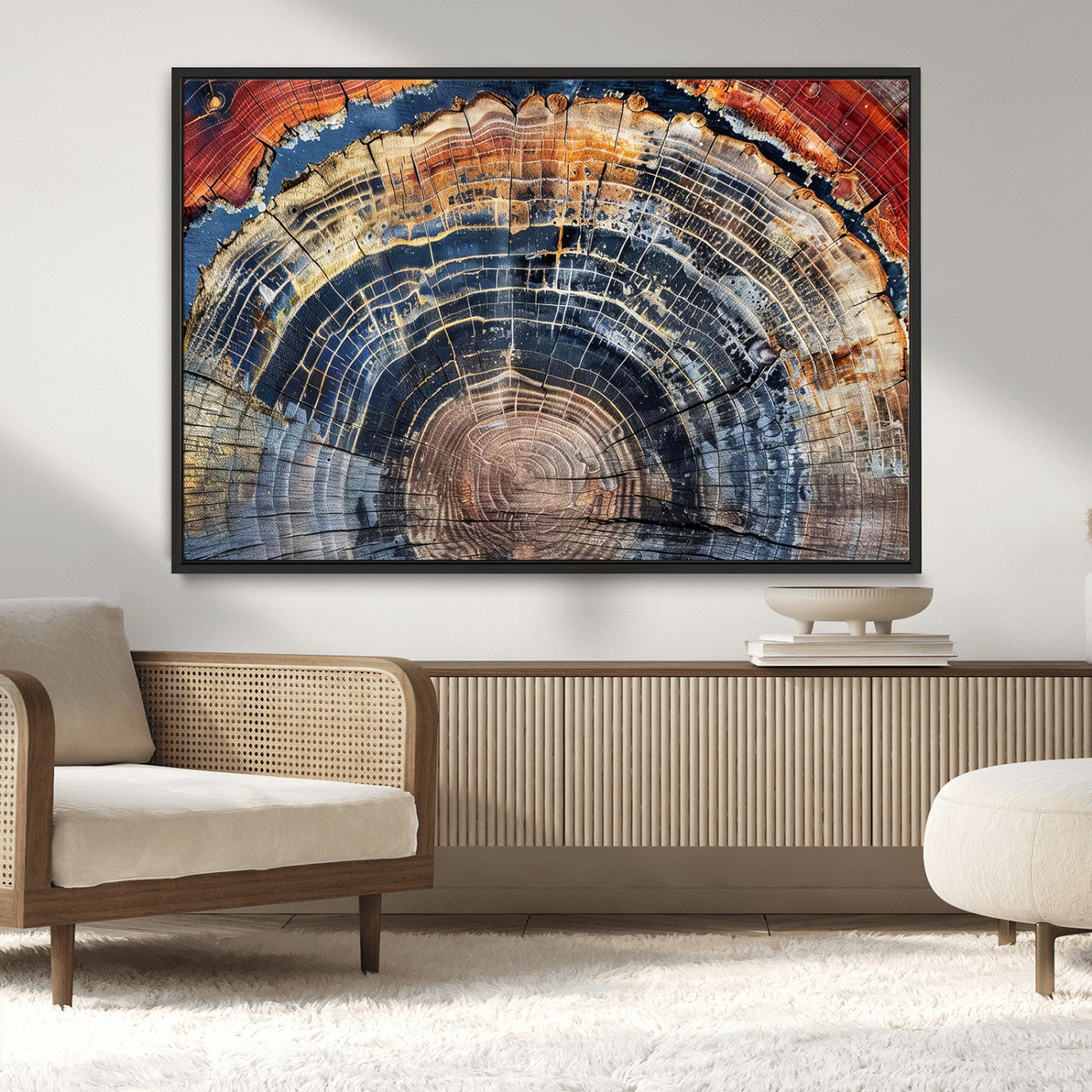 MGV-FC-36X24 - Tree Rings Wall Art Canvas Print, Framed Wood Texture Art Picture Print, Petrified Wood Perfect Modern Rustic Decor Artwork