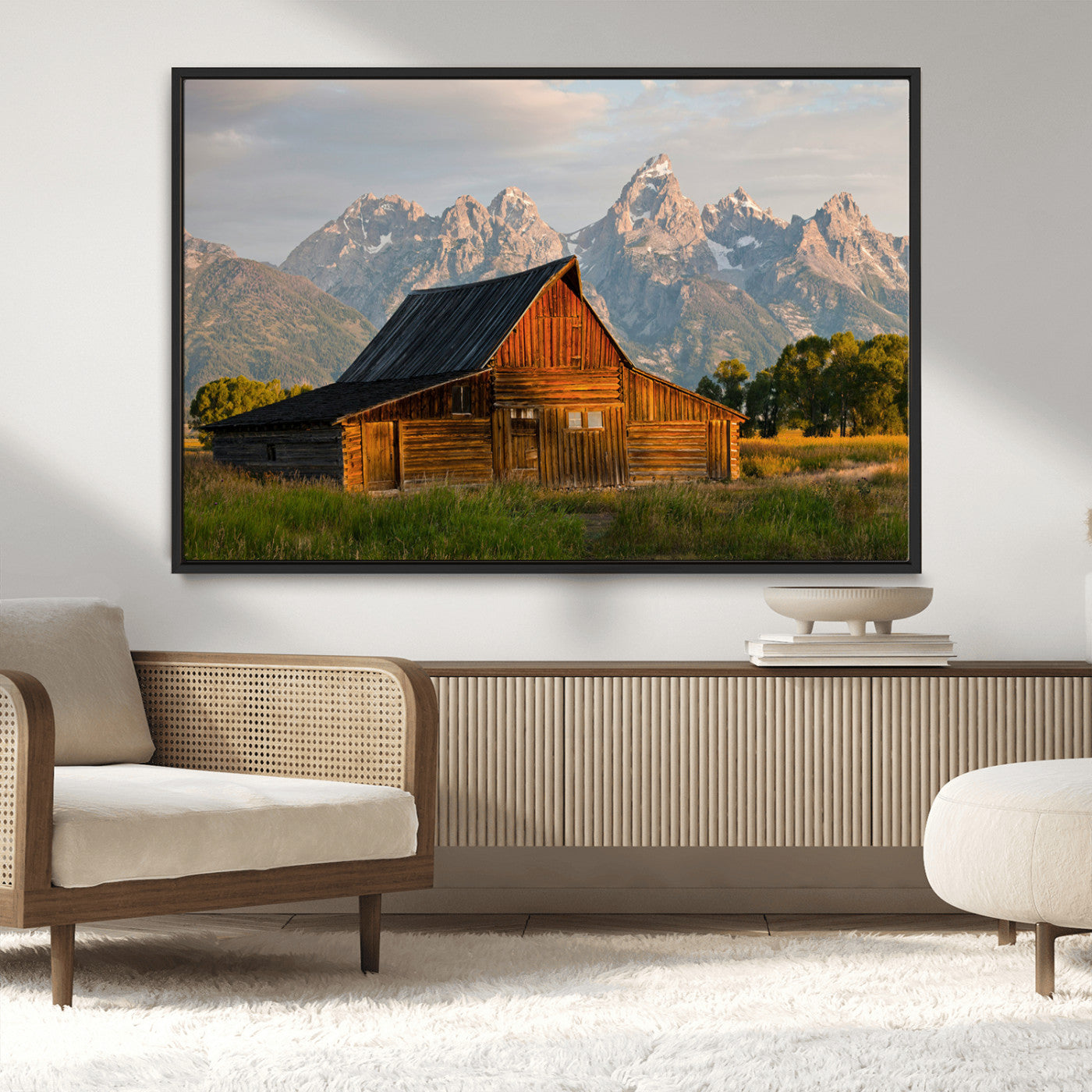 MGV-FC-36X24 - Rustic Barn Wall Art Canvas Print, Framed Western Landscape Art Picture Print, Farmhouse Style Perfect Rustic Farmhouse Decor Artwork