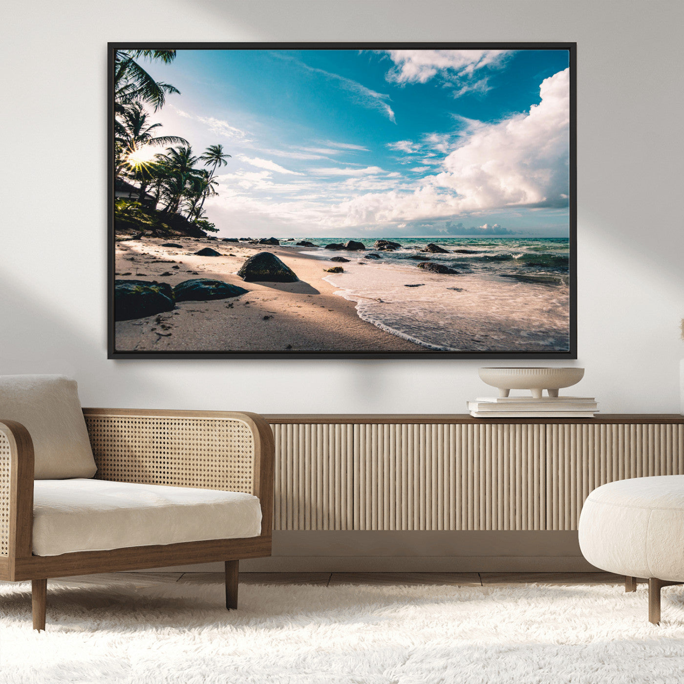 MGV-FC-36X24 - Tropical Beach Wall Art Canvas Print, Framed Ocean Waves Art Picture Print, Relazxing Seascape Perfect Tropical Coastal Decor Artwork