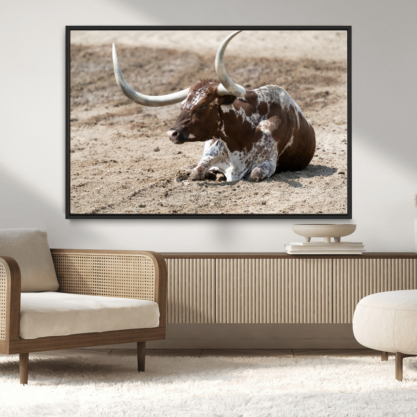 76549210-MGV-CV-36X24-Texas Longhorn Wall Art Canvas Print, Framed Country Living Art Picture Print, Farmhouse Perfect