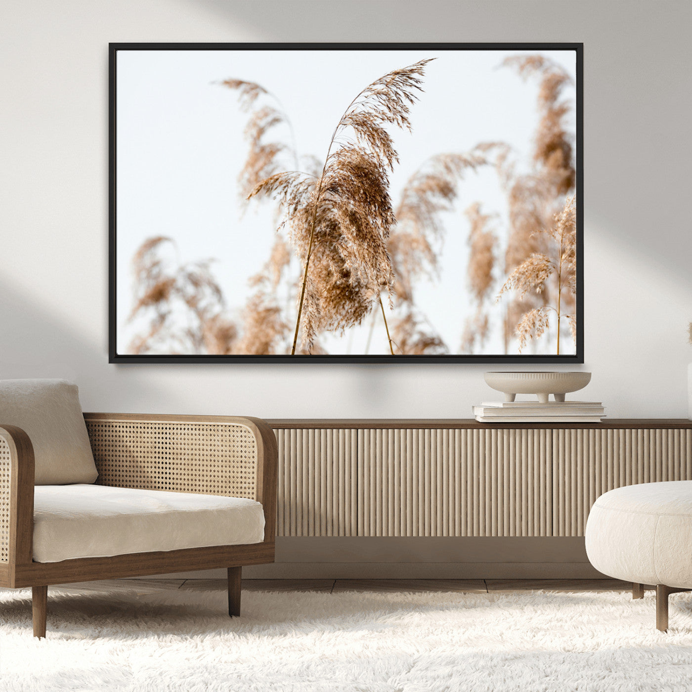 MGV-FC-36X24 - Pampas Grass Wall Art Canvas Print, Framed Neutral Tones Art Picture Print, Minimalist Nature Perfect Boho Decor Artwork
