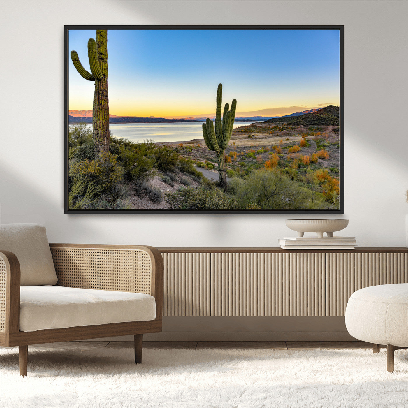 MGV-FC-36X24 - Saguaro Cactus Wall Art Canvas Print, Framed Desert Sunset Art Picture Print, Southwestern Perfect Southwestern Decor Artwork