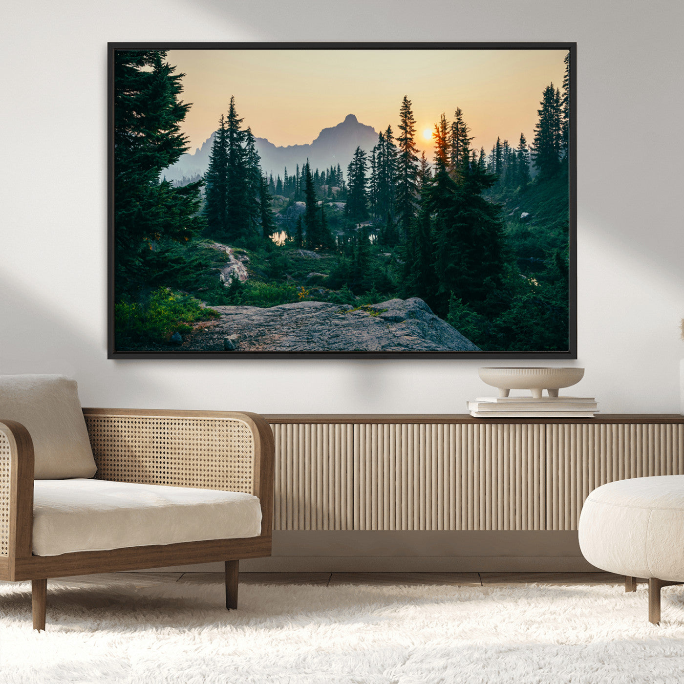 MGV-FC-36X24 - Mountain Wall Art Canvas Print, Framed Forest Serenity Art Picture Print, Mountain Perfect Rustic Decor Artwork