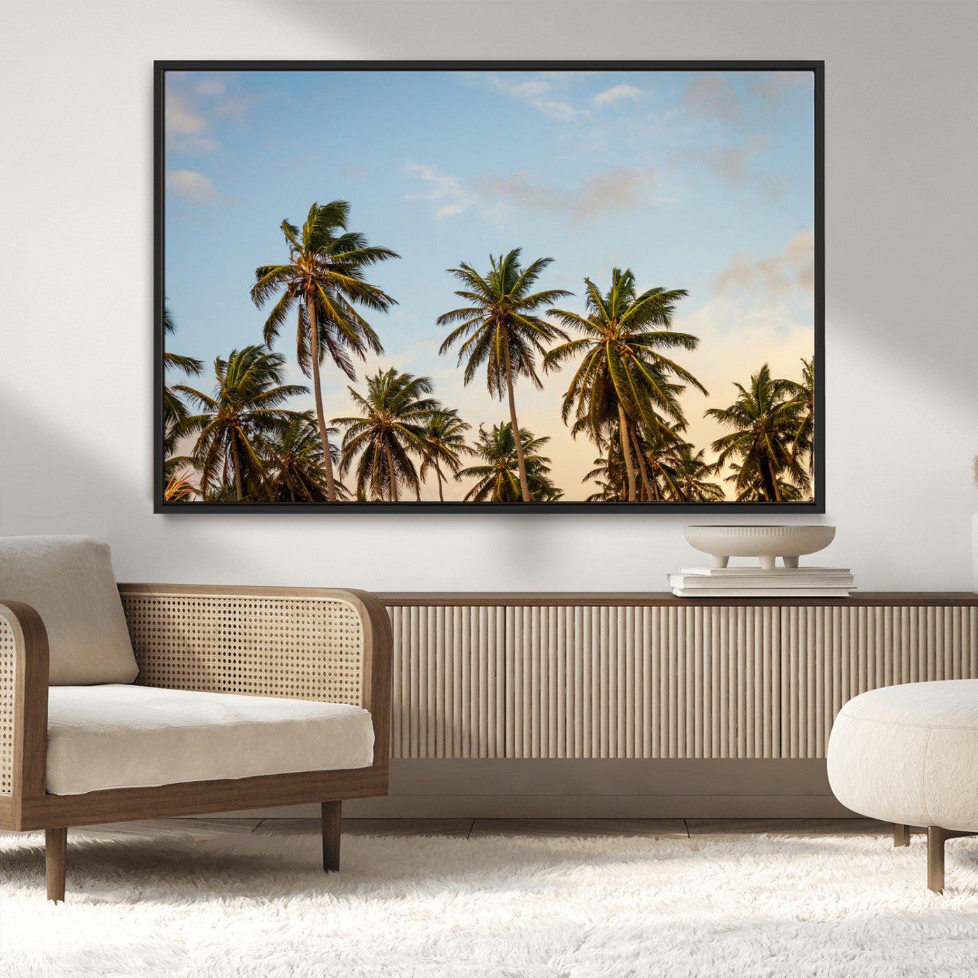 MGV-FC-36X24 - Palm Trees Wall Art Canvas Print, Framed Tropical Vibes Art Picture Print, Coastal Sunset Perfect Coastal Boho Decor Artwork
