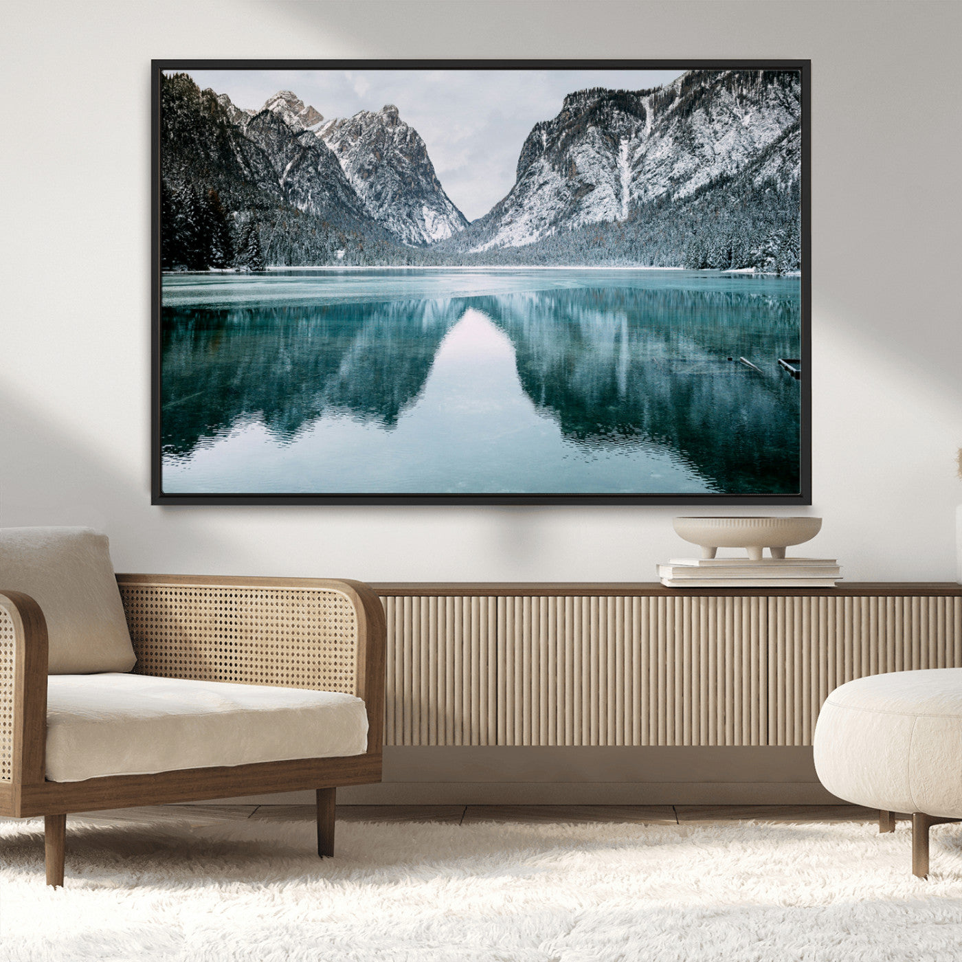 MGV-FC-36X24 - Mountain Lake Wall Art Canvas Print, Framed Wonderland Art Picture Print, Snowy Peaks Perfect Nature Decor Artwork