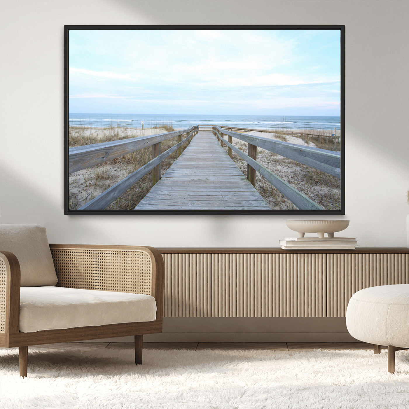 MGV-FC-36X24 - Beach Boardwalk Wall Art Canvas Print, Framed Coastal Serenity Art Picture Print, Ocean View Perfect Coastal Decor Artwork