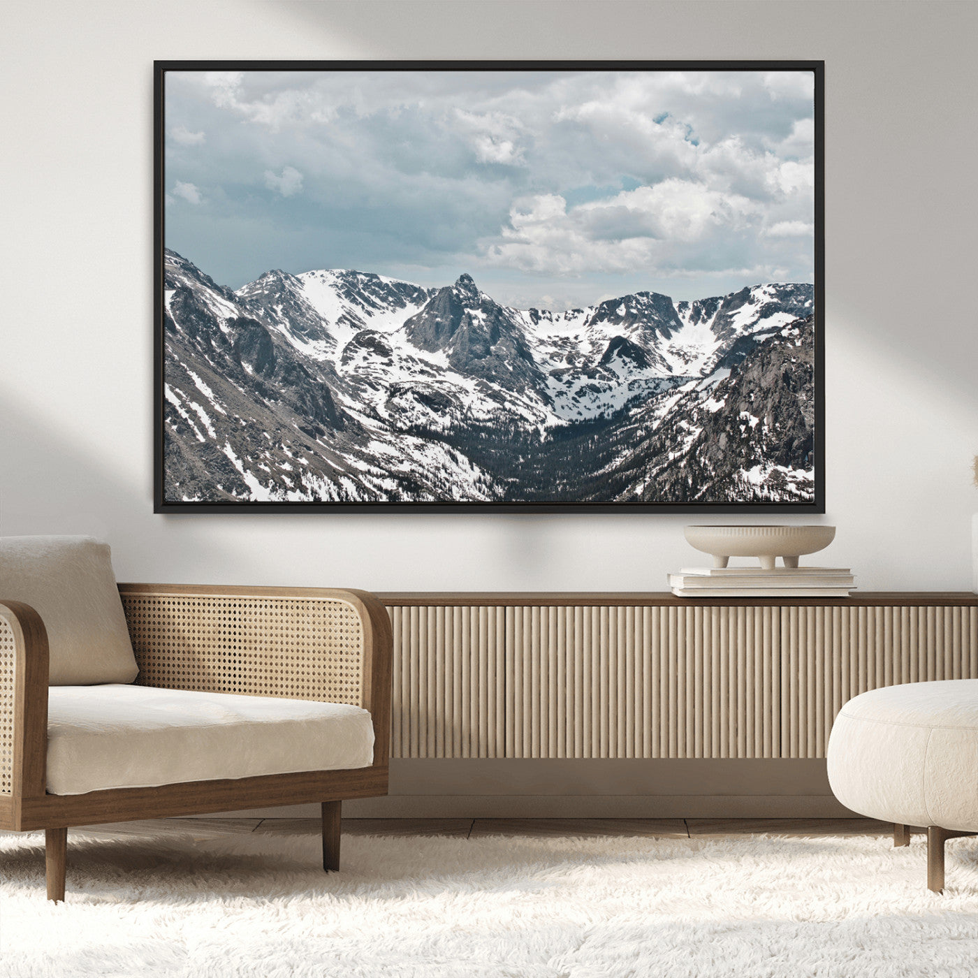 MGV-FC-36X24 - Snowy Peaks Wall Art Canvas Print, Framed Alpine Wilderness Art Picture Print, Mountain Escape Perfect Winter Serenity Decor Artwork