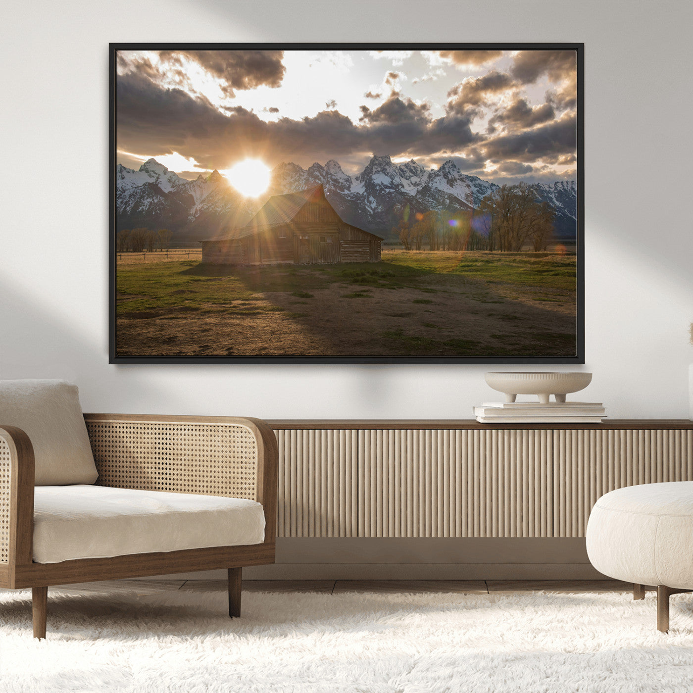 MGV-FC-36X24 - Snowy Peaks Wall Art Canvas Print, Framed Nature Escape Art Picture Print, Rustic Charm Perfect Rustic Western Decor Artwork