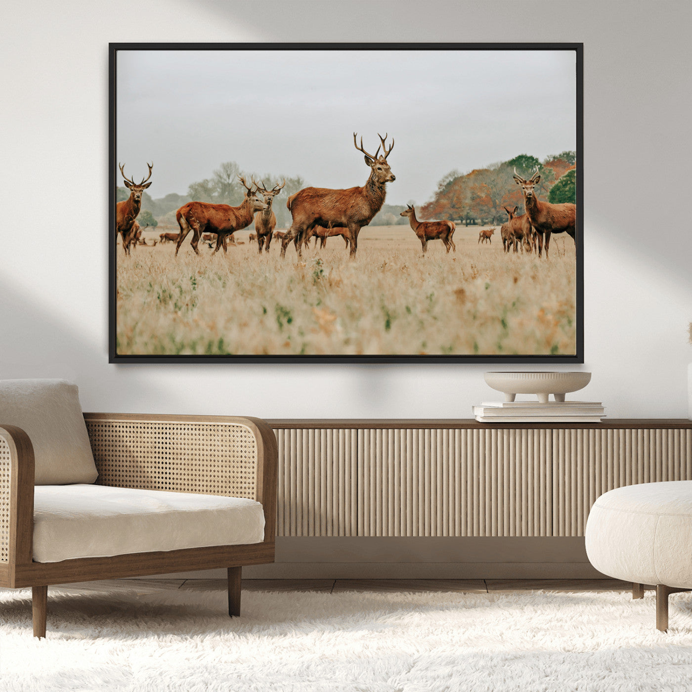 MGV-FC-36X24 - Rustic Deer Print Wall Art Canvas Print, Framed Autumn Nature Canvas Art Picture Print, Wildlife Art Print Perfect Rustic Wildlife Decor Artwork