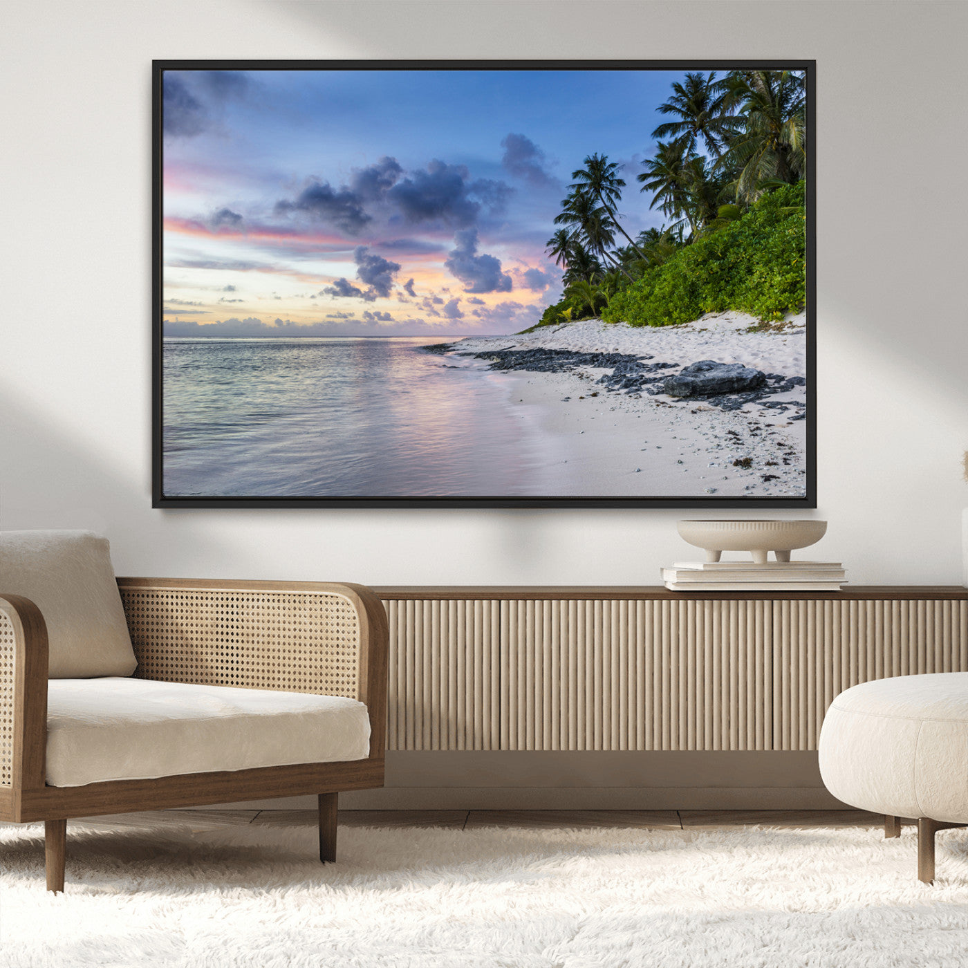 MGV-FC-36X24 - Tropical Beach Wall Art Canvas Print, Framed Sunset Glow Art Picture Print, Palm Tree Coast Perfect Tropical Coastal Decor Artwork