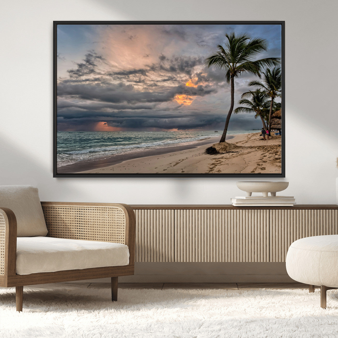 MGV-FC-36X24 - Tropical Storm Wall Art Canvas Print, Framed Moody Beach Art Picture Print, Dramatic Sky Perfect Tropical Coastal Decor Artwork