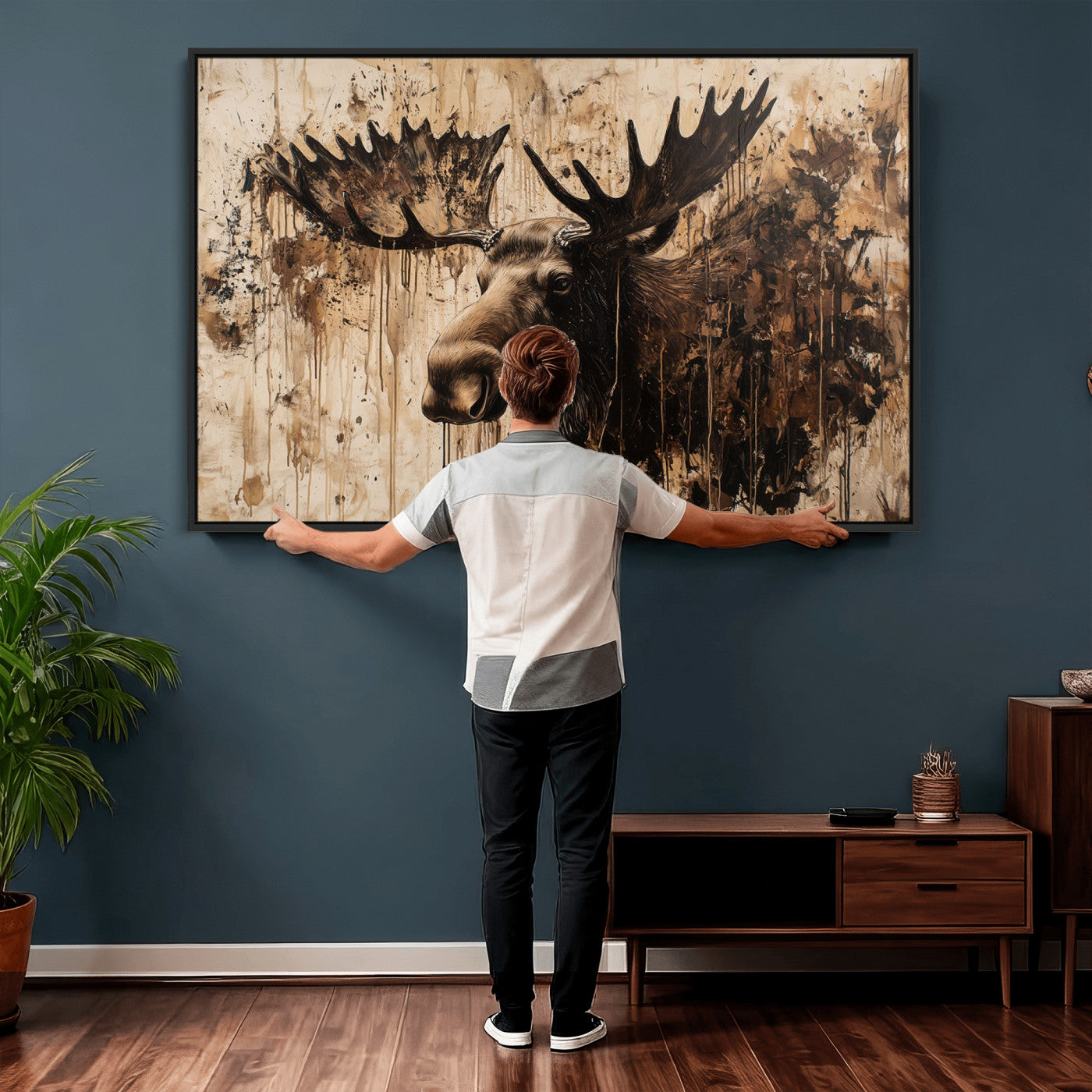 83505059-MGV-CV-36X24 - Moose Canvas Wall Art — Rustic Wildlife Painting Print | Cabin Lodge Decor | Large Animal Wall Art | Moose Gift for Him | Man Cave Art