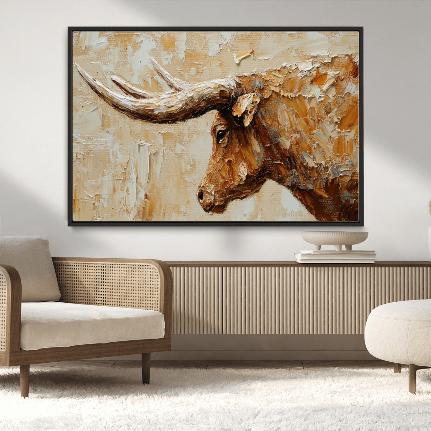 69611428-MGV-CV-36X24-Rustic Longhorn Bull Wall Art Canvas Print – Vintage Western Cattle Painting, Texas Steer Artwork for Ranch, Farmhouse or Cowboy Decor