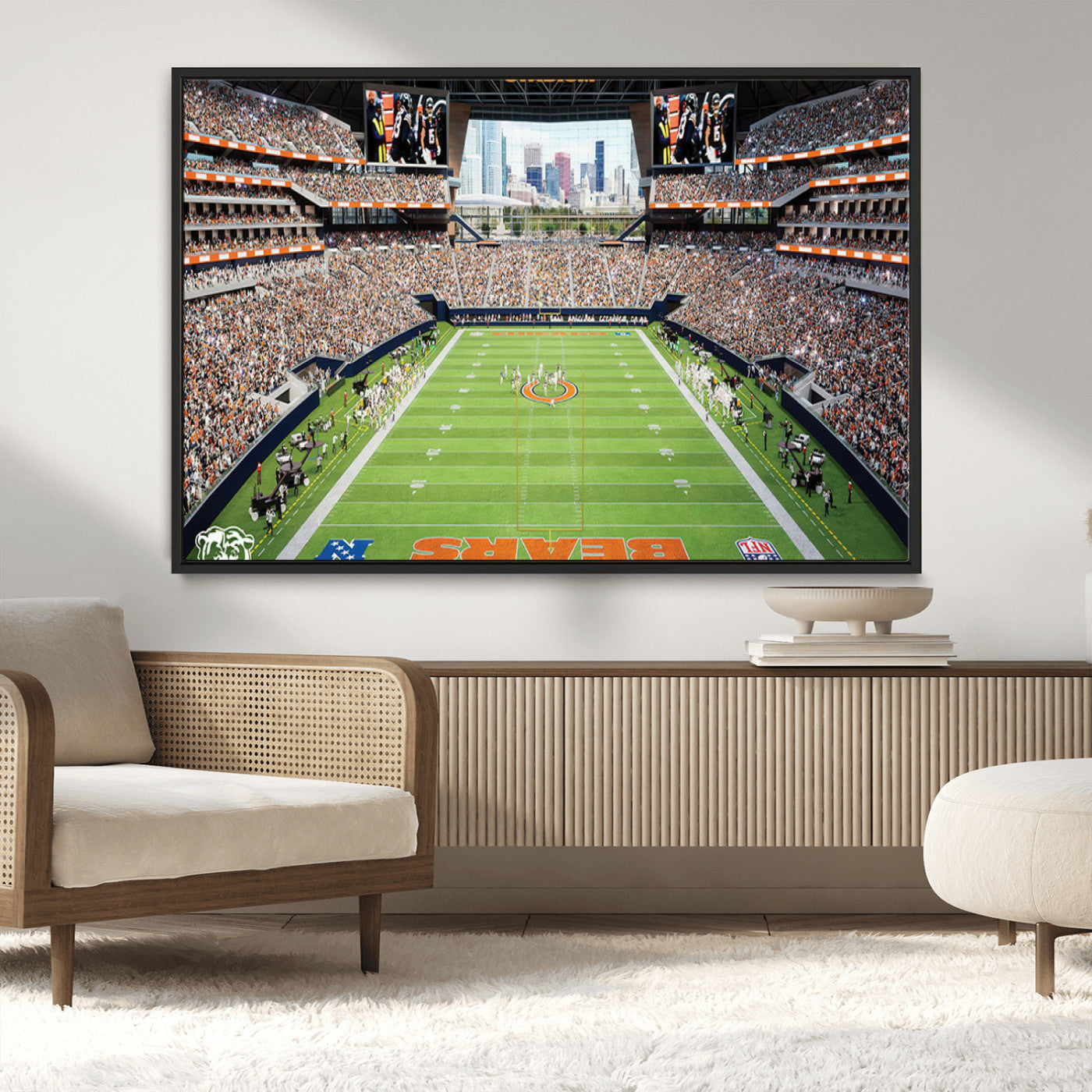 76935553-MGV-CV-36X24-Chicago Bears Soldiers Field Wall Art Canvas Print – Framed Football Stadium Artwork for Sports Fans, Soldier Field Skyline Canvas Decor for Game Room or Man Cave
