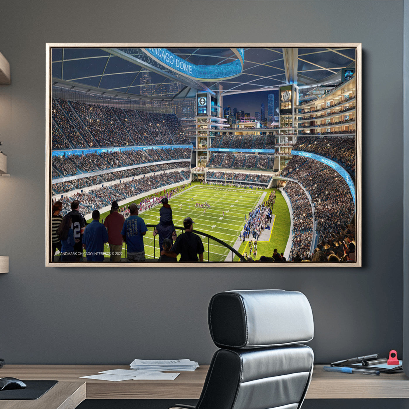41816511-MGV-CV-36X24-Chicago Bears Soldiers Field Wall Art Canvas Print – Framed Football Stadium Artwork for Sports Fans, Soldier Field Skyline Canvas Decor for Game Room or Man Cave