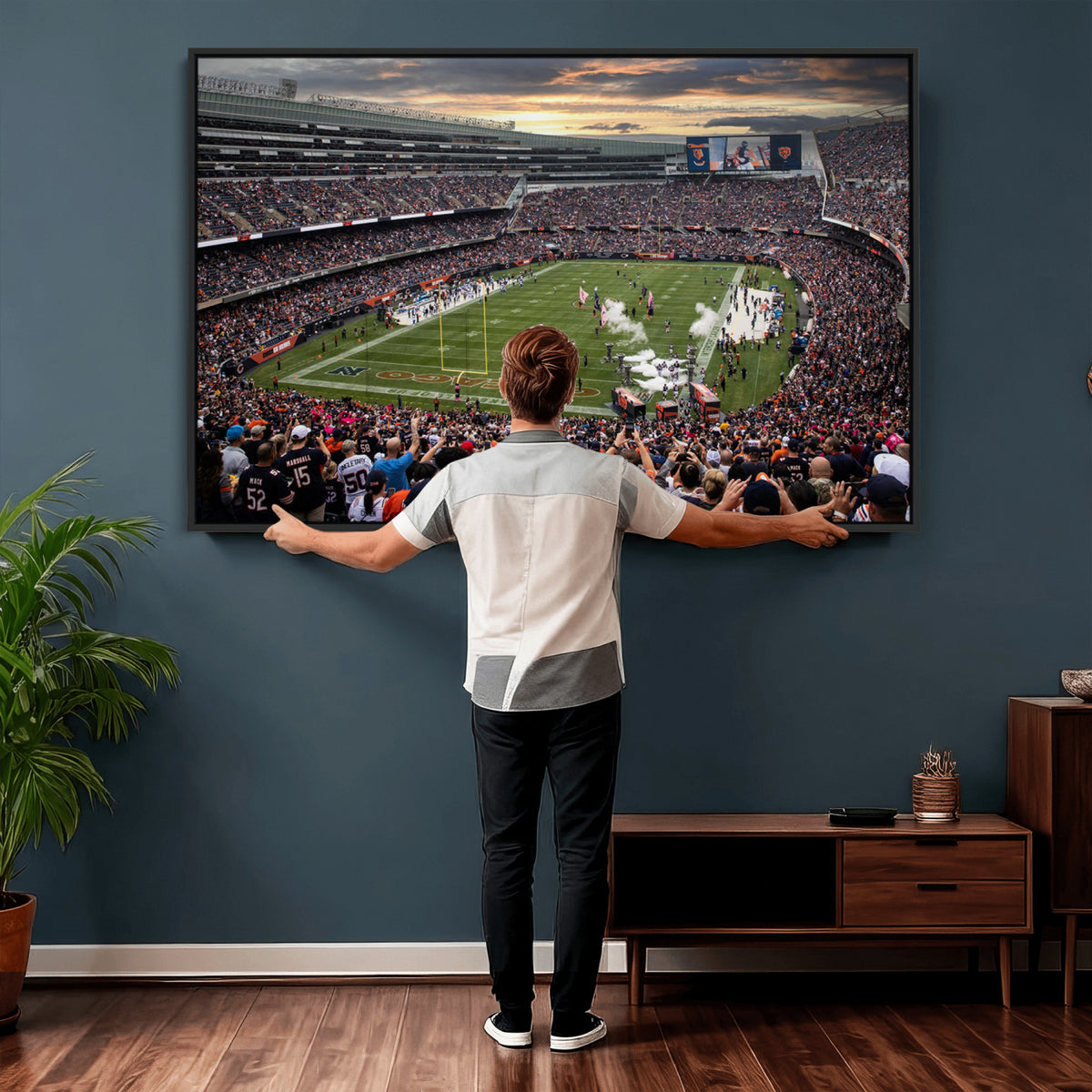 87578930-PAN-FL-20X10 - Chicago Bears Soldiers Field Wall Art Canvas Print, Home Bar Wall Decor