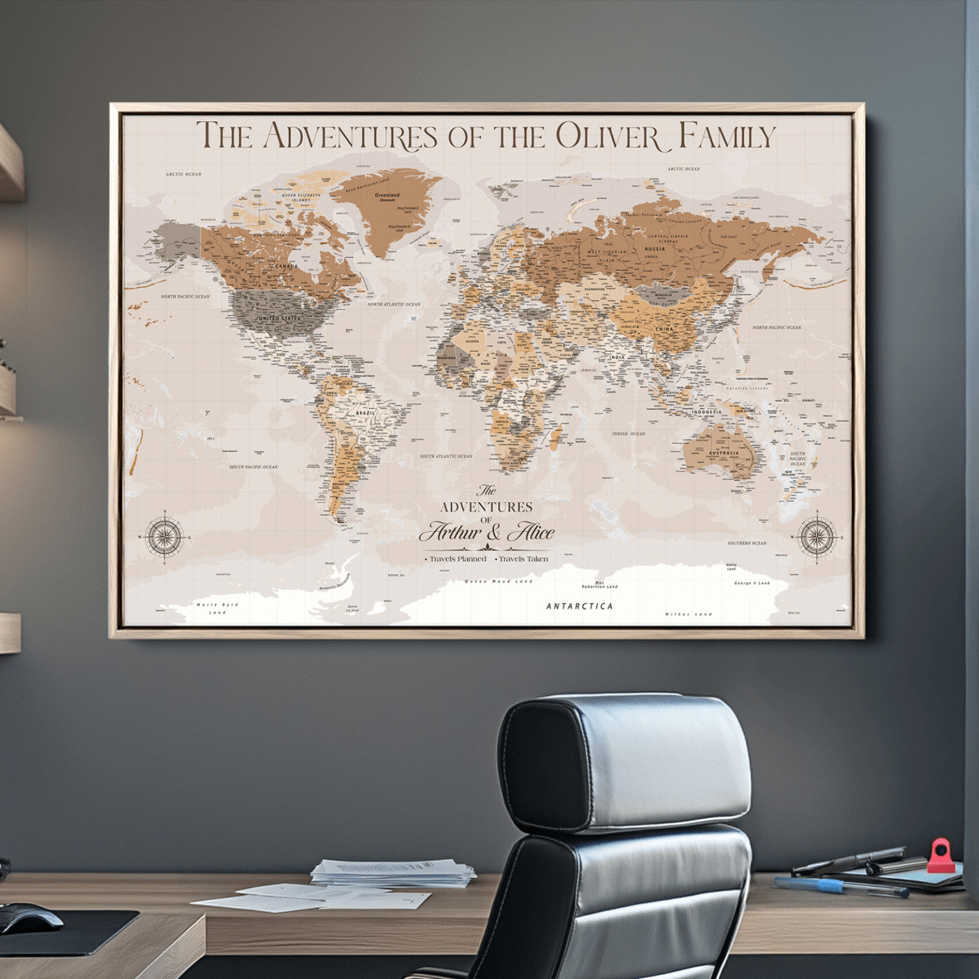 43101120-MGV-CV-36X24-World Travel Map with Pins – Push Pin Maps of Where I've Been, Framed Wall Map for Travel Memories, Old Style Decorative World Map - H10
