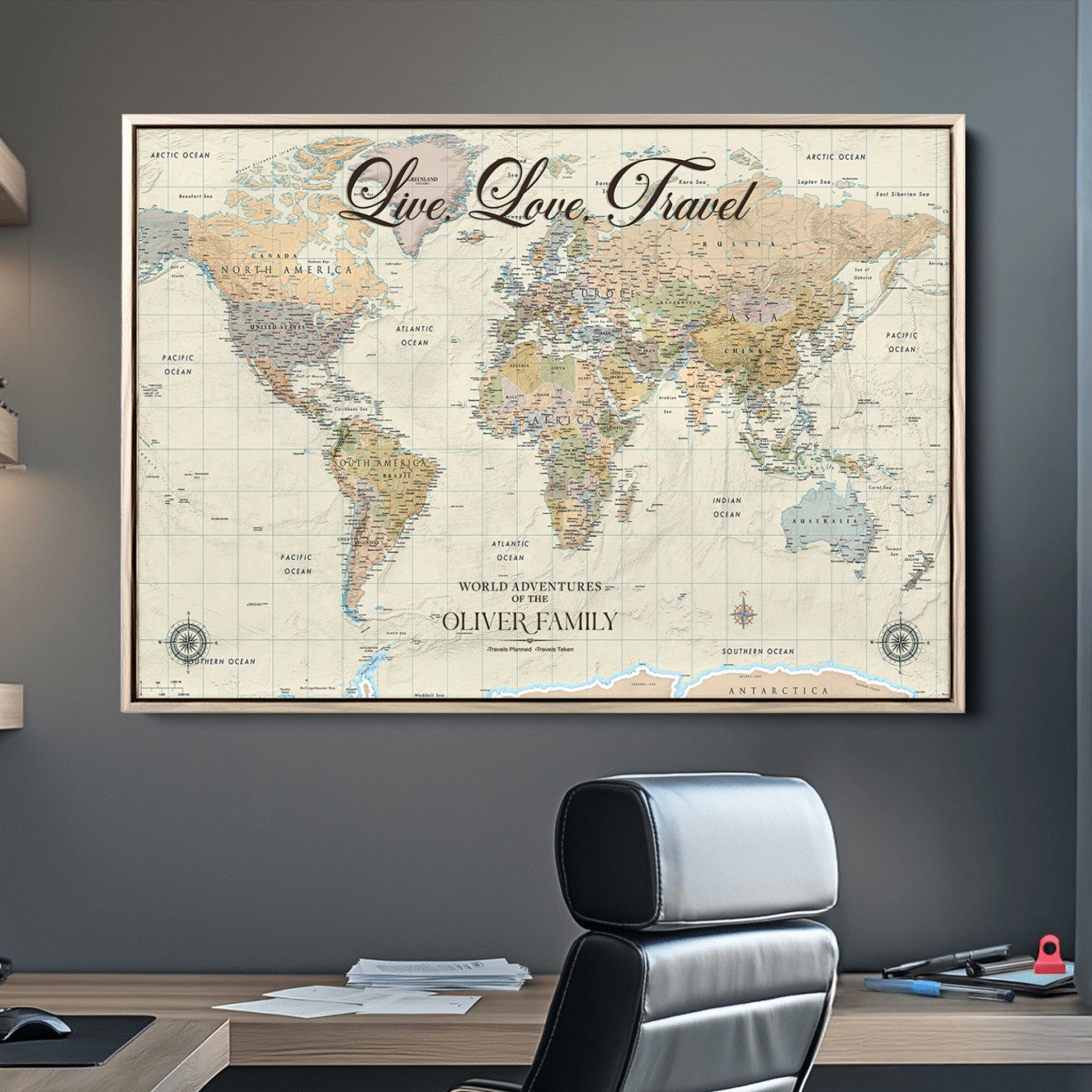 49563244-MGV-CV-36X24-Custom Push Pin World Map Wall Canvas Print – Personalized Travel Tracker with Pins – Framed Large Multi-Size Canvas for Home Office Decor