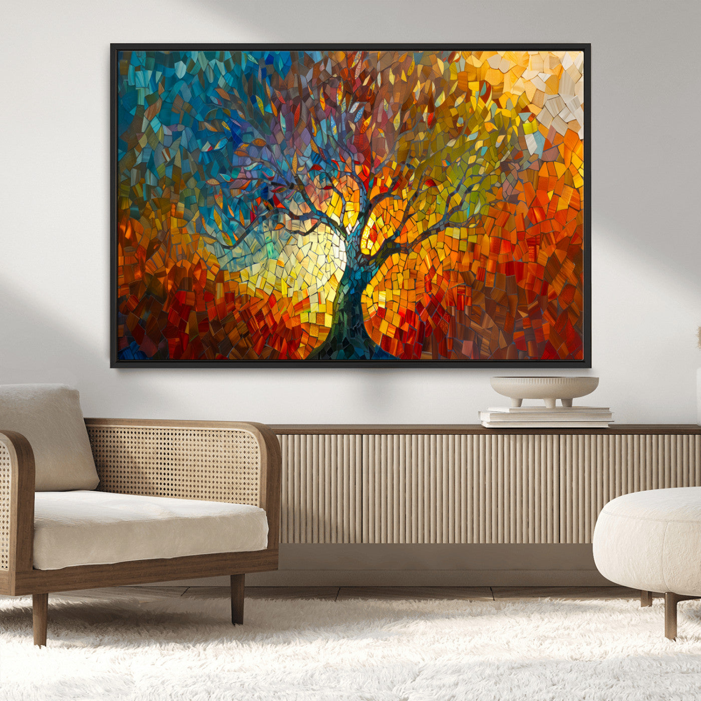 MGV-FC-36X24 - Yggdrasil Tree of Life Mosaic Stained Glass Wall Art Canvas, Yggdrasil Tree of Life Mosaic Canvas